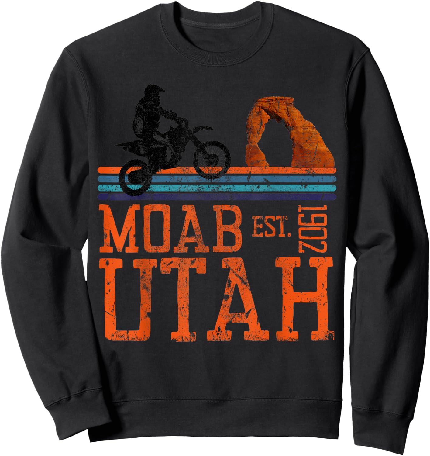 Moab Utah Arches Desert Off Road Dirt Bike Motorcycle Retro Sweatshirt - Sweatshirt | Black