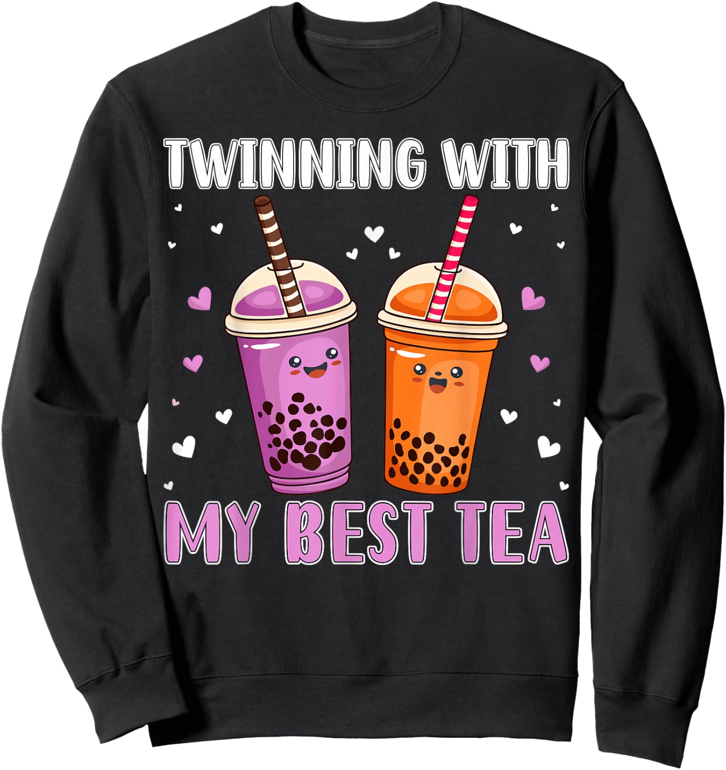 Women Girls Twinning with my bestie Boba Bubble Tea Best Tea Sweatshirt - Sweatshirt | Black