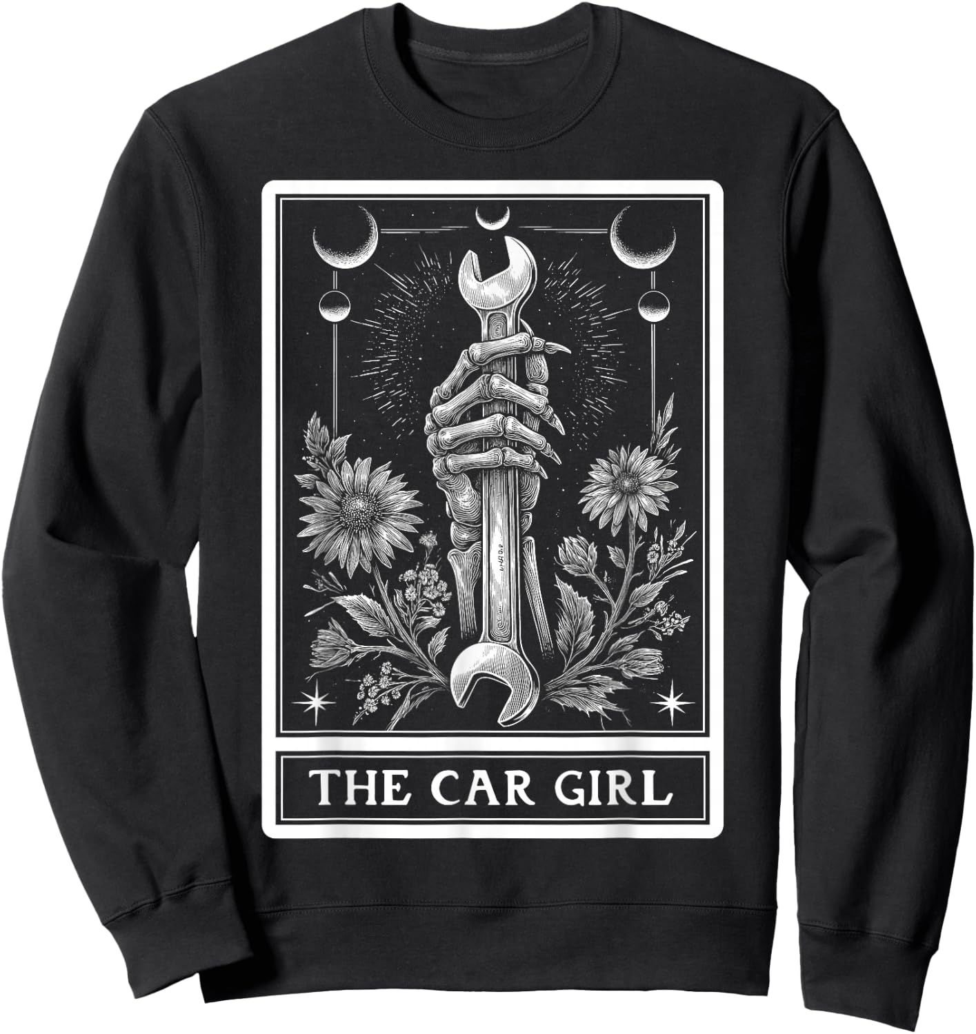 The Car Girl Car Mechanic Auto Tuning Tarot Card Skeleton Sweatshirt - Sweatshirt | Black