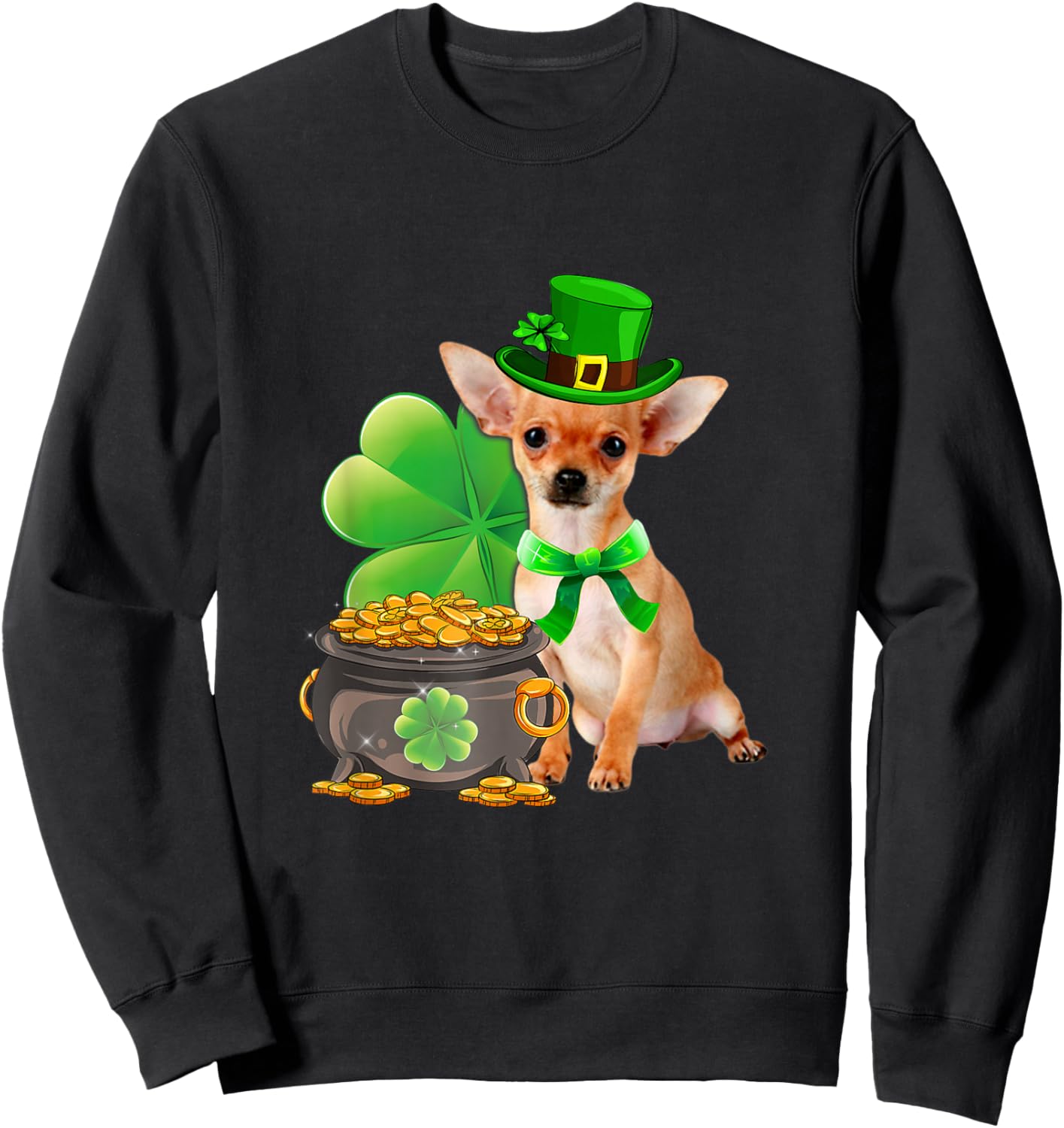 Chihuahua Dog Shamrock St Patricks Day Dog Irish Gift Sweatshirt - Sweatshirt | Black