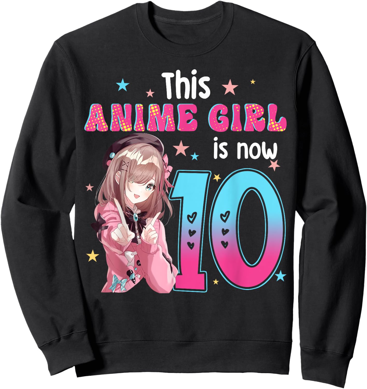 10 Years Old Girl Kawaii Gifts Anime Girl 10th Birthday Kids Sweatshirt - Sweatshirt | Black