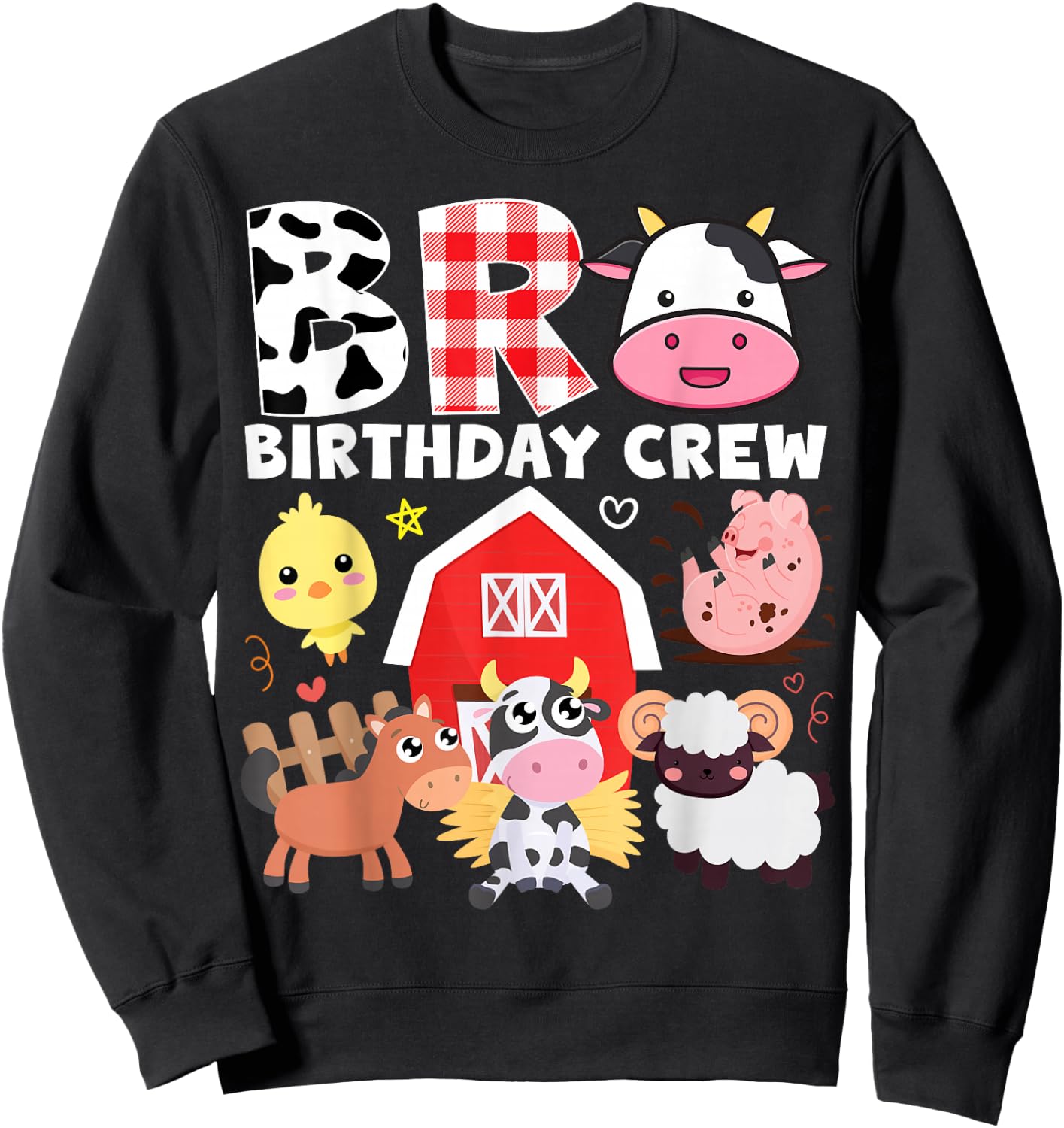 Cow Bro Birthday Crew Farm Theme Animals Kids Birthday Party Sweatshirt - Sweatshirt | Black