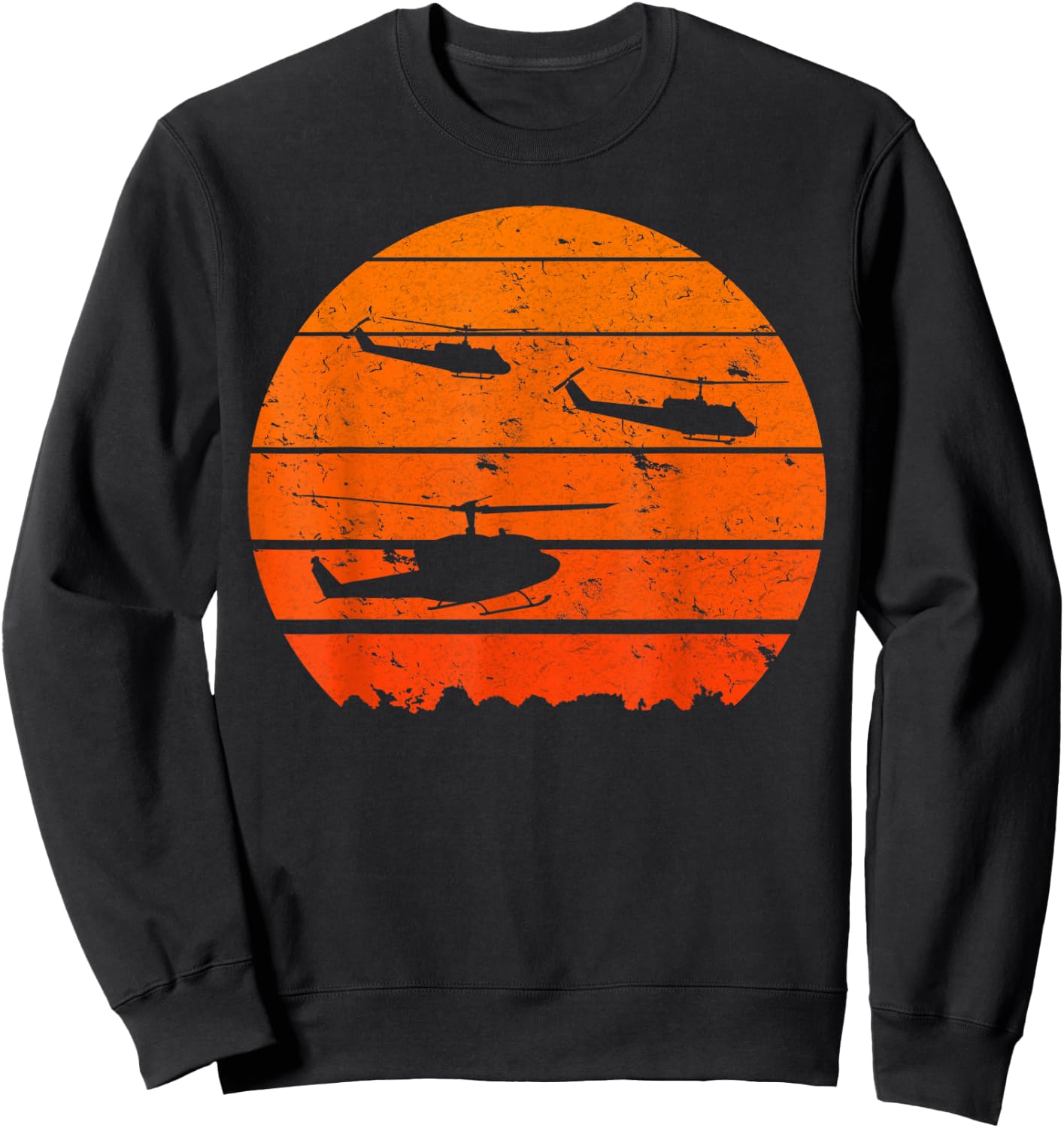 Huey Jungle Sunrise Retro Helicopter Vintage Military Sweatshirt - Sweatshirt | Black