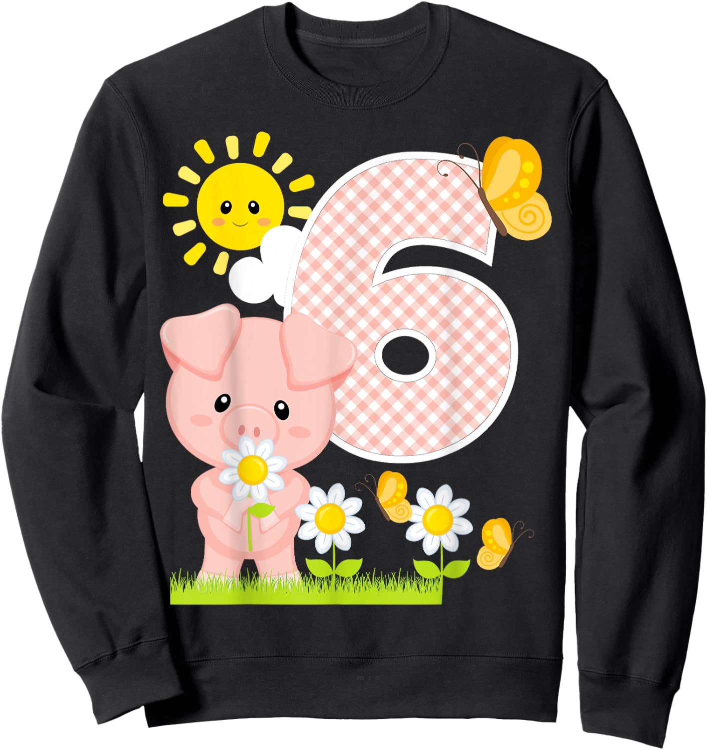 Pig 6th Birthday Girl 6 Year Old Birthday Cute Piglet Bday Sweatshirt - Sweatshirt | Black