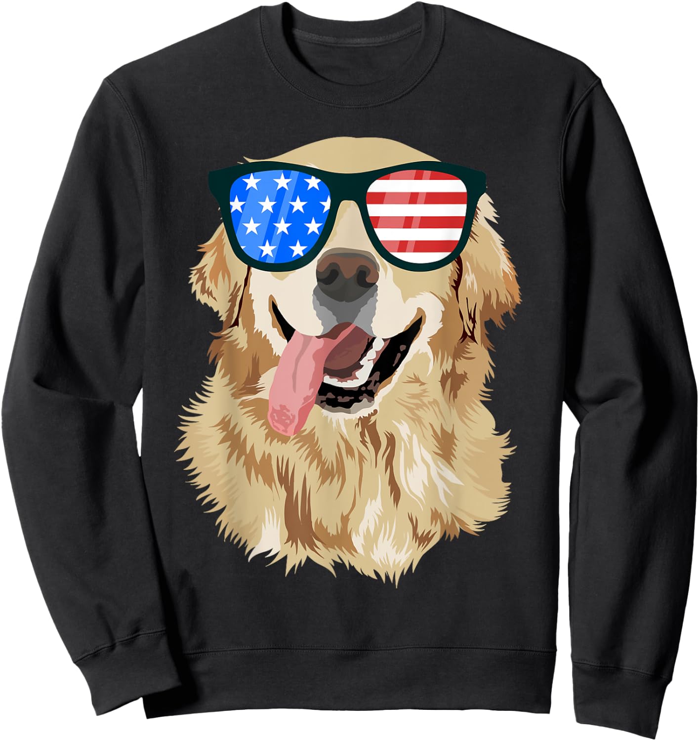 Golden Retriever USA American Flag Dog Lover Puppy Owner Women Kids Men Sweatshirt - Sweatshirt | Black