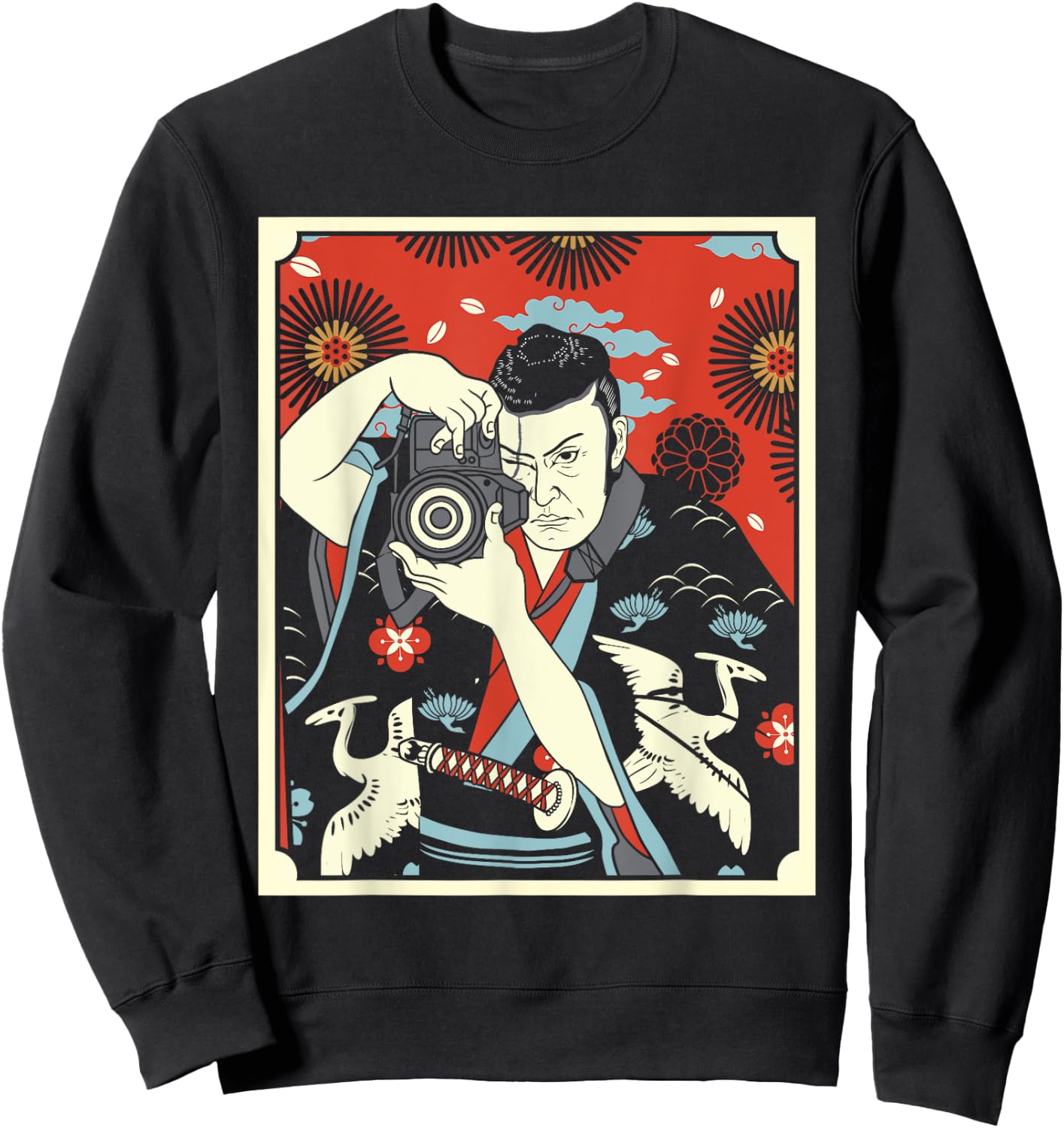 Photographer Japanese Samurai Warrior Armor Sword Mask Sweatshirt - Sweatshirt | Black