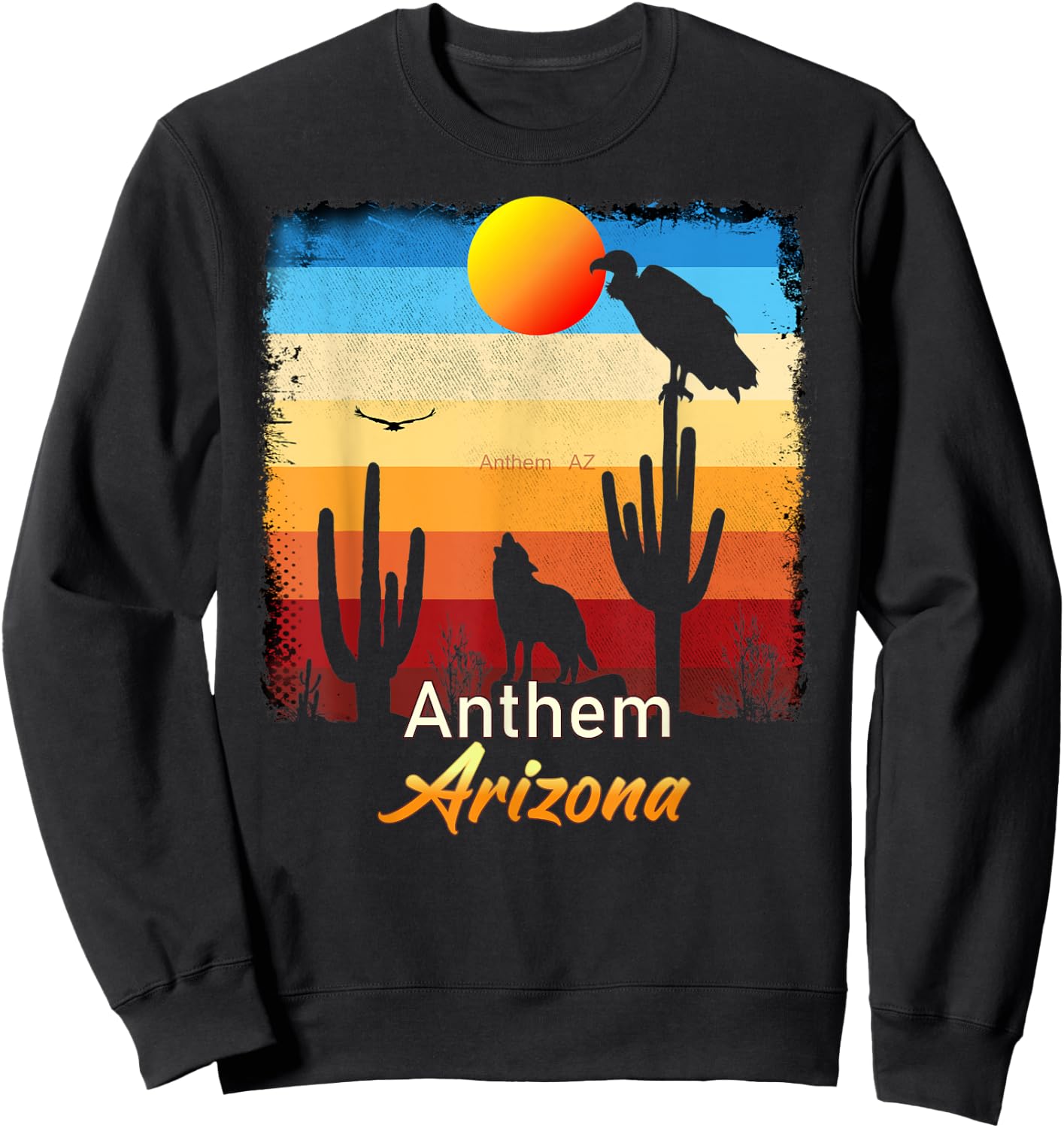 Anthem Arizona Vintage Coyote Sunset AZ Desert Sweatshirt - Sweatshirt | Black