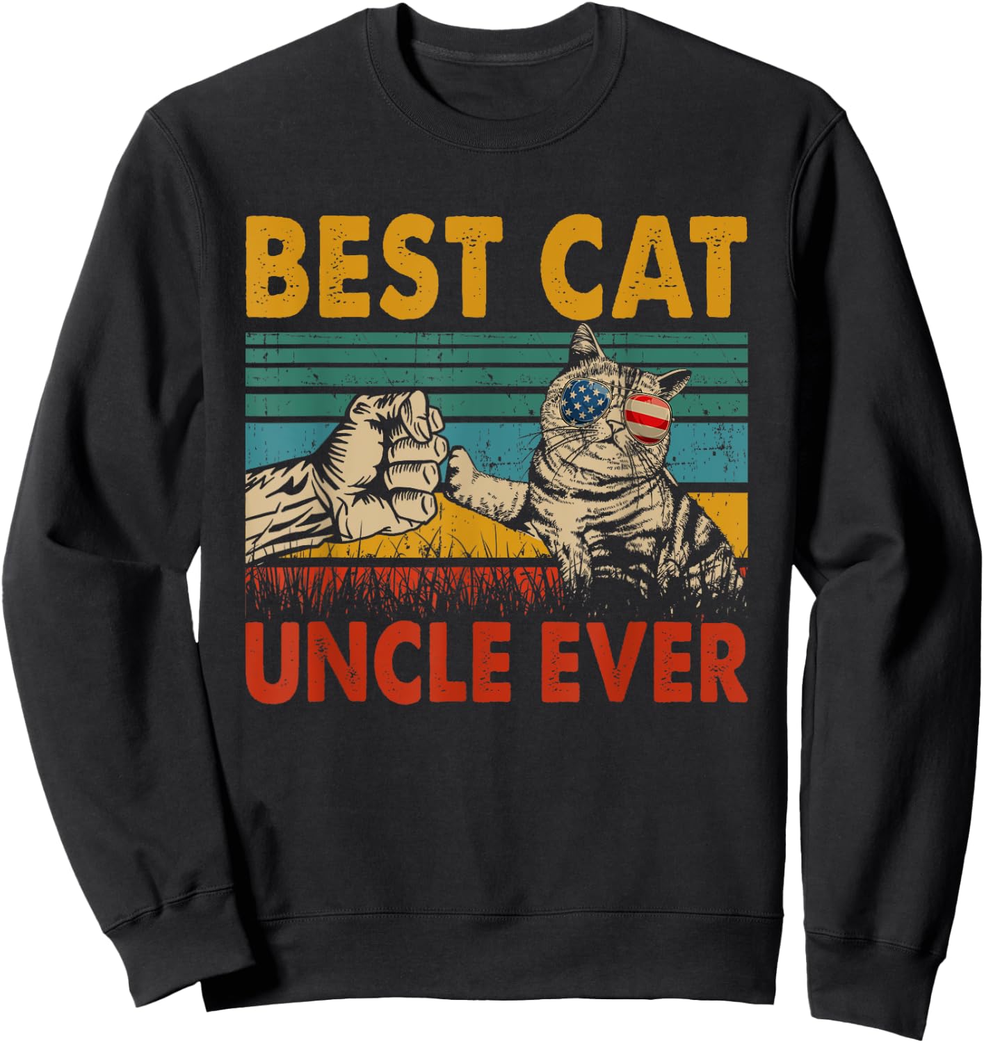 Vintage Retro Best Cat Uncle Ever Funny Dad Cat Lover Gifts Women Sweatshirt - Sweatshirt | Black