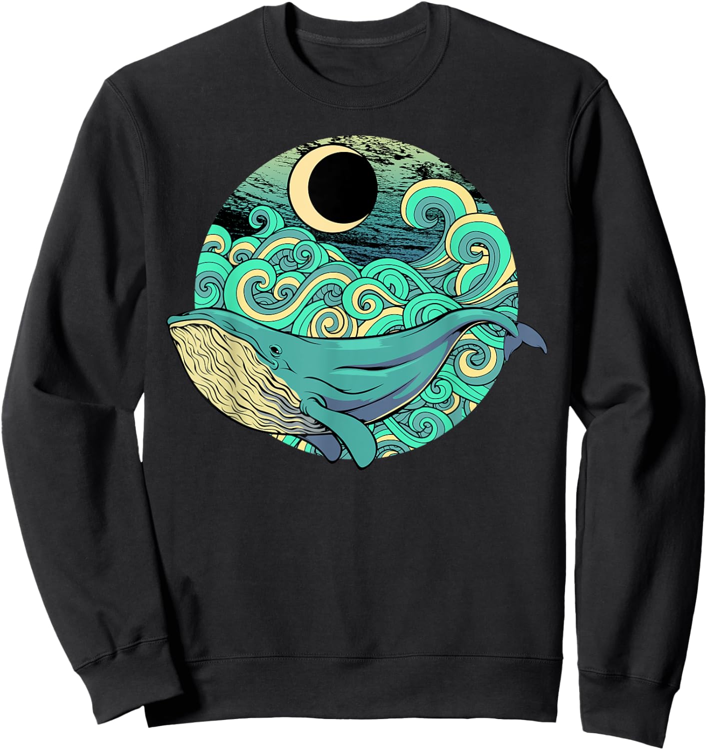 Humpback Whale Marine Life Ocean Nature Sea Blue Waves Moon Sweatshirt - Sweatshirt | Black
