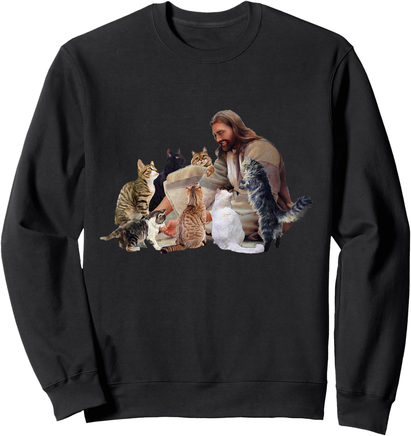 Jesus Hugs Cats Funny Cats Sweatshirt - Sweatshirt | Black