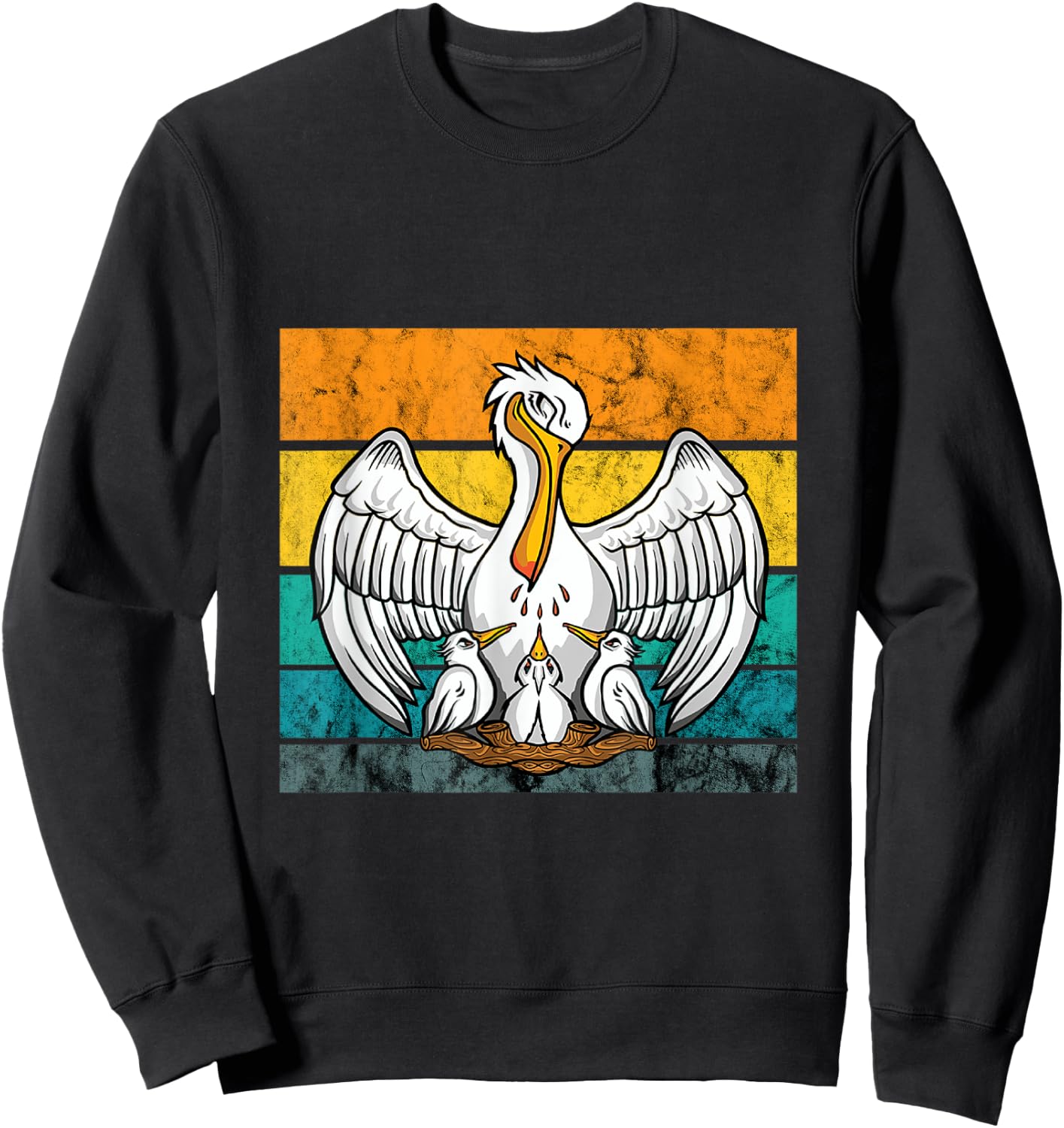 Pelican Bird Vintage Retro Pelican Chick Hatch Tropical Bird Sweatshirt - Sweatshirt | Black
