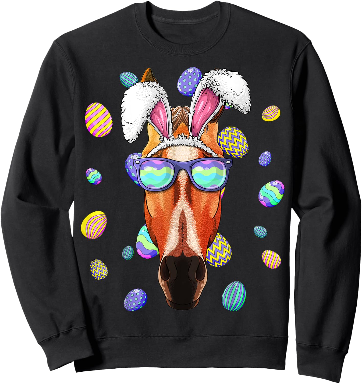 Horse Easter Bunny Ears Funny Easter Eggs Hunting Sweatshirt - Sweatshirt | Black