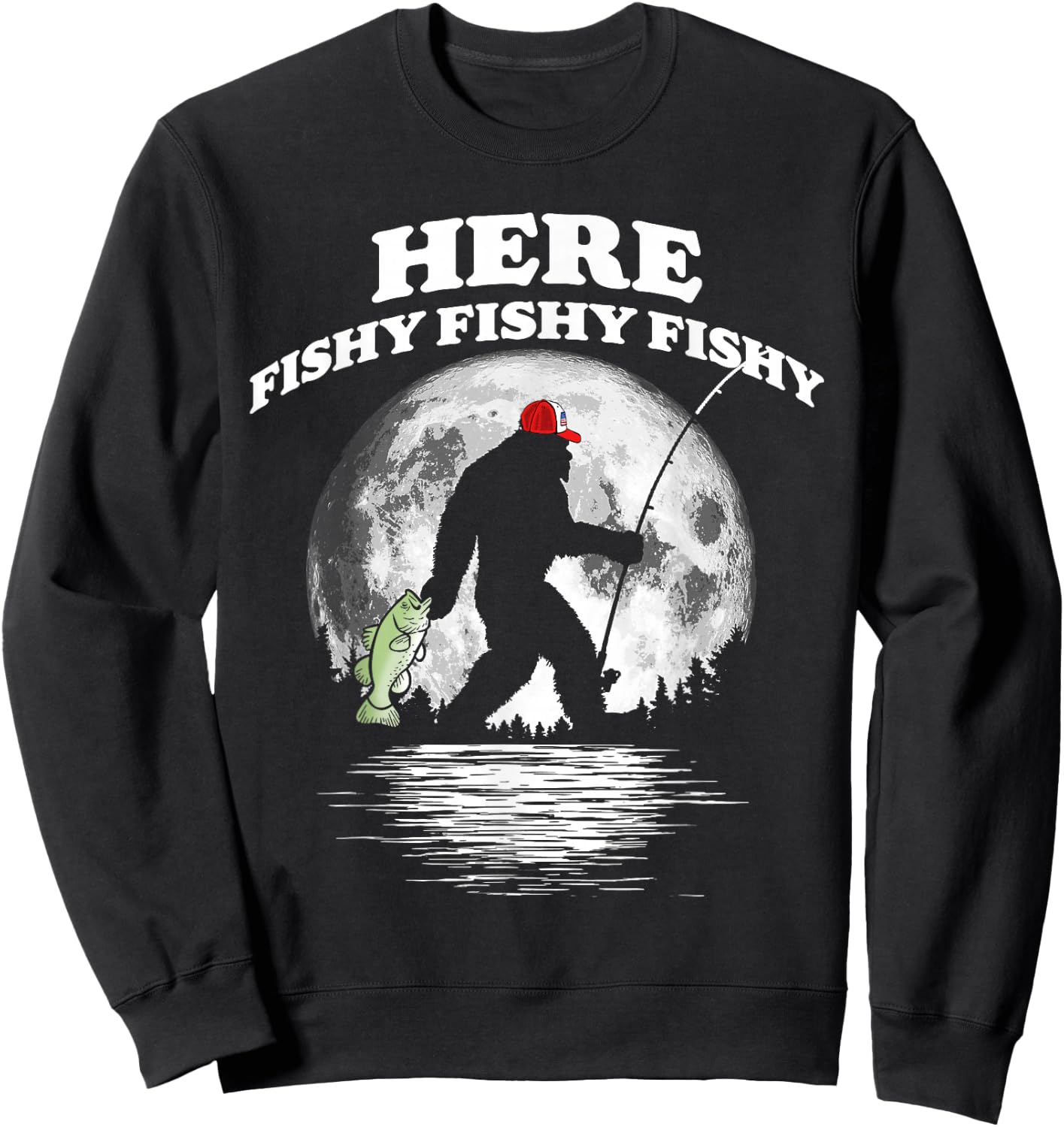 Bigfoot Bass Night Fishing! Fishy Bassquatch Sasquatch Sweatshirt - Sweatshirt | Black
