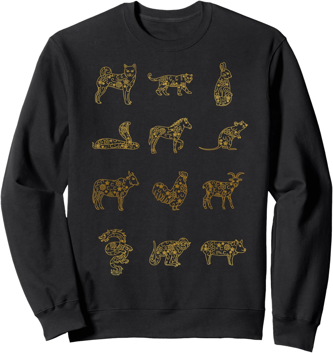 Chinese Zodiac Animal Signs Lunar Chinese New Year Sweatshirt - Sweatshirt | Black