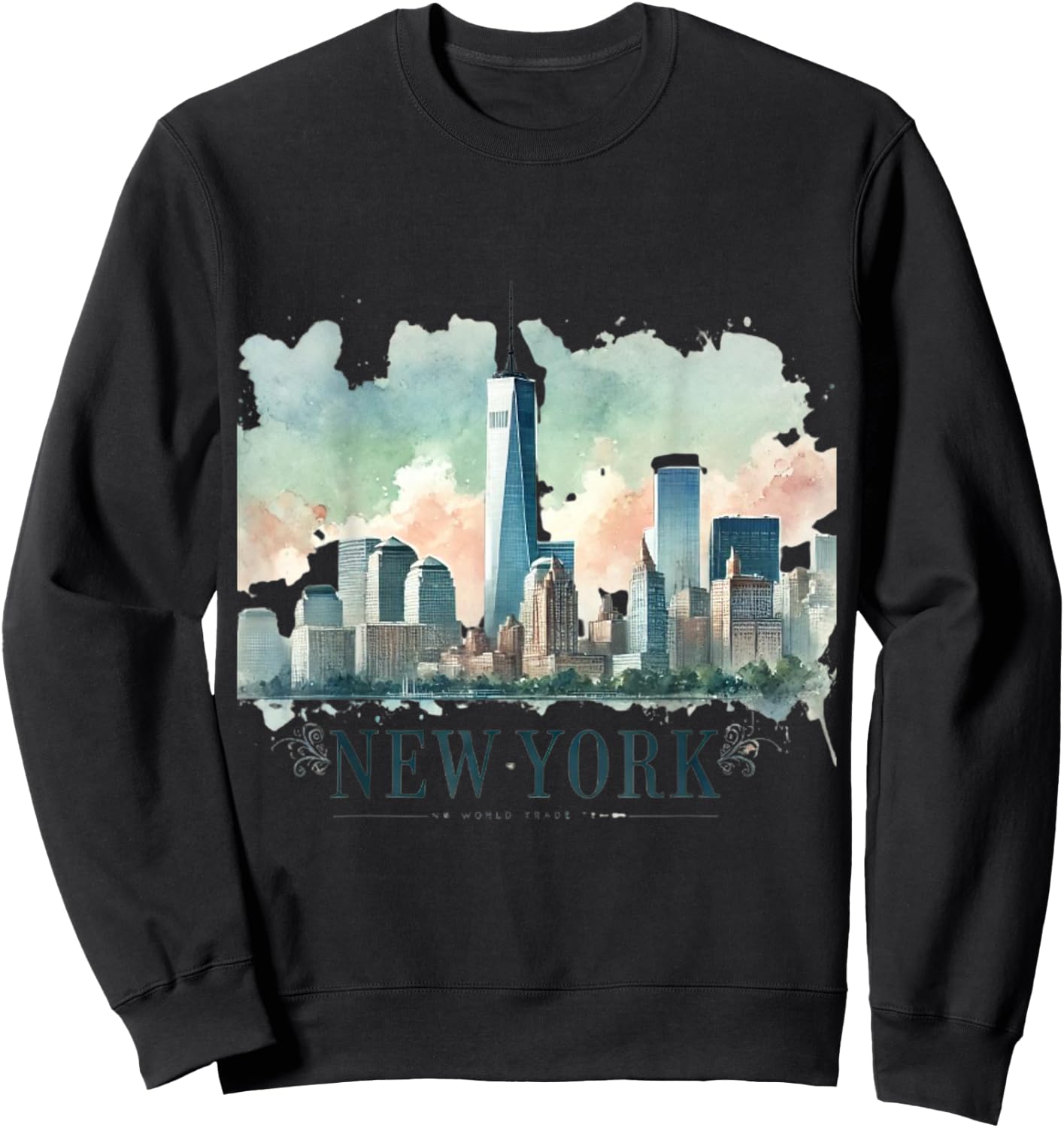 Freedom Tower New York City Watercolor Twin Towers Memorial Sweatshirt - Sweatshirt | Black