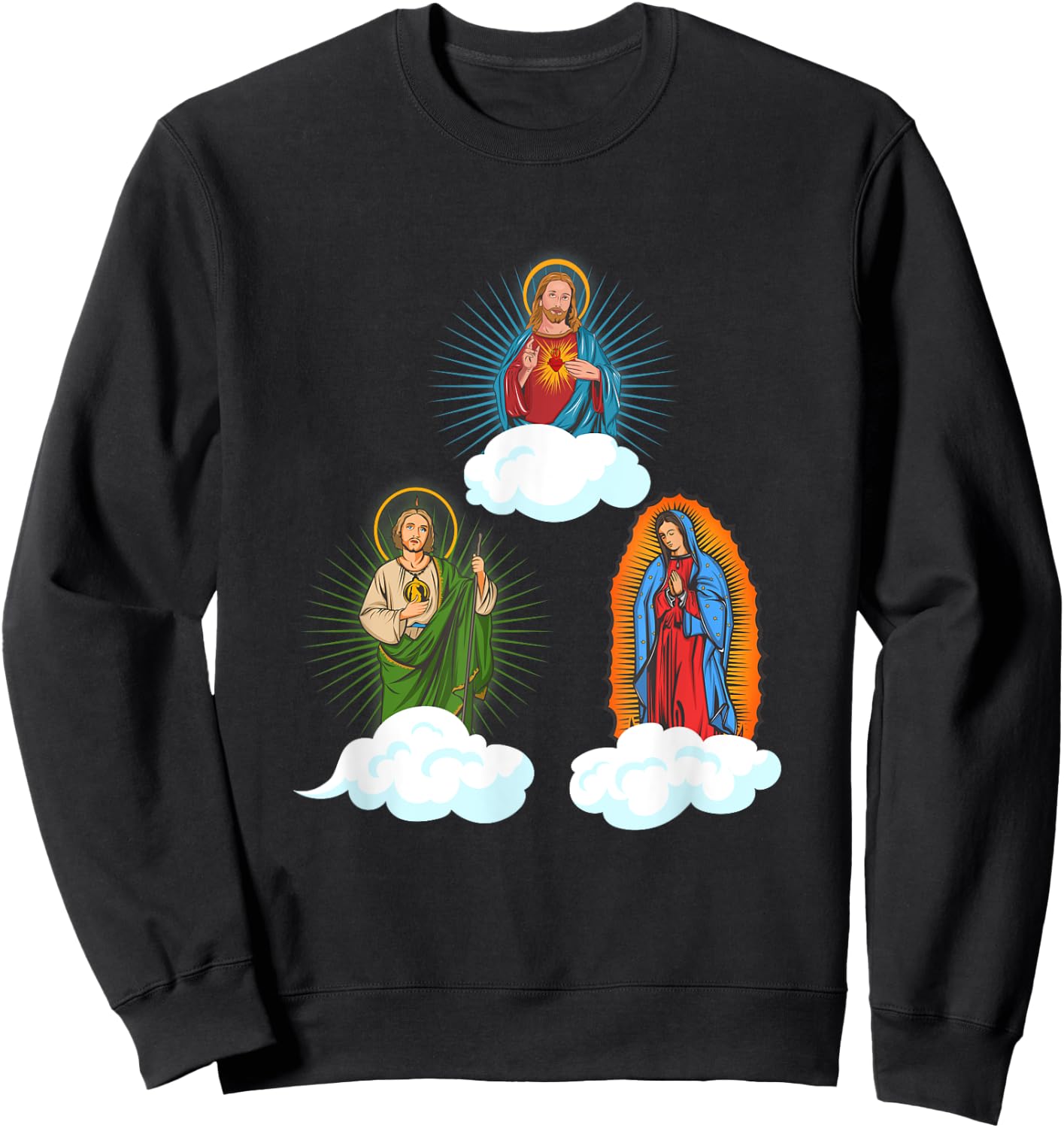 Jesus. Virgen María y San Judas Tadeo In Clouds Sweatshirt - Sweatshirt | Black