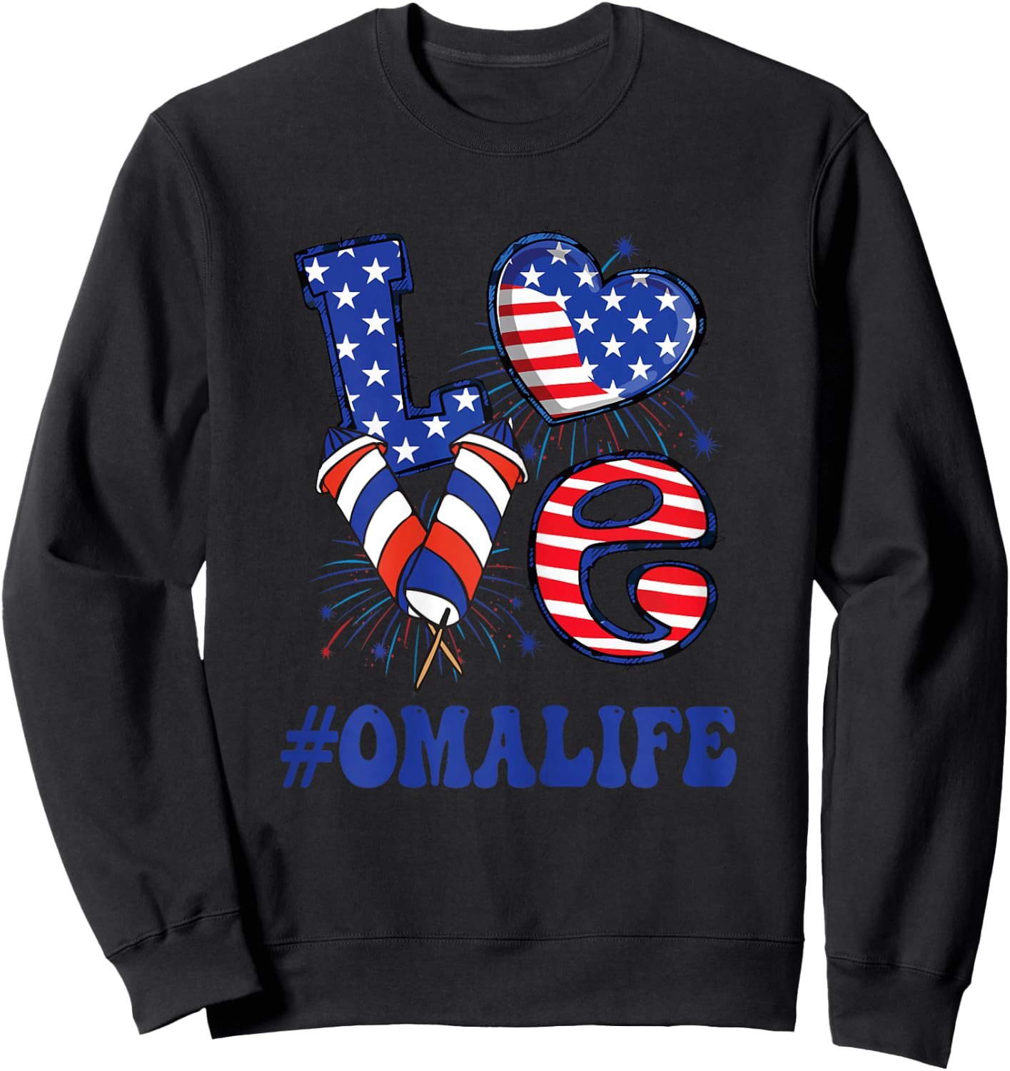 OMA Life Love USA Flag Grandma 4th of July Family Matching Sweatshirt - Sweatshirt | Black