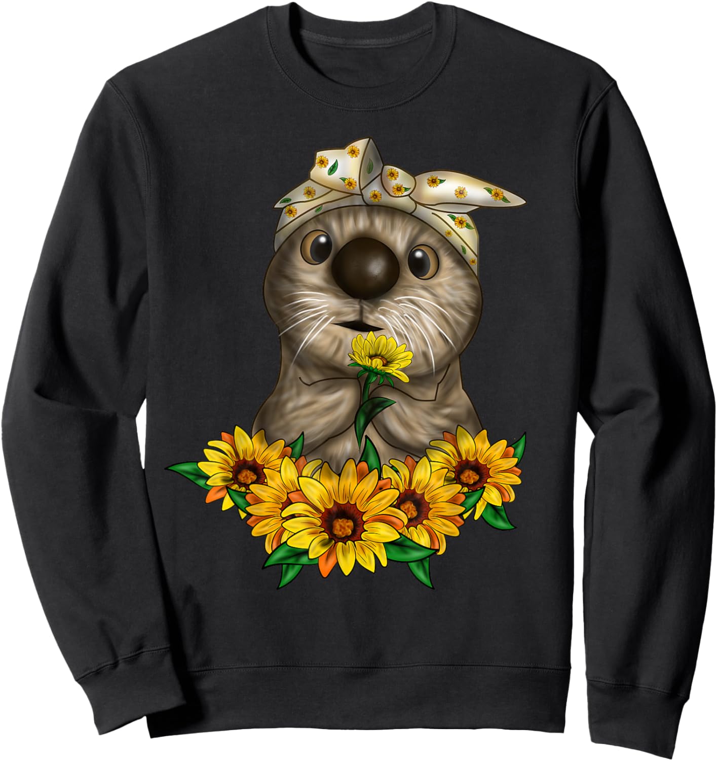 Cute Otter Lover with sunflowers Sweatshirt - Sweatshirt | Black