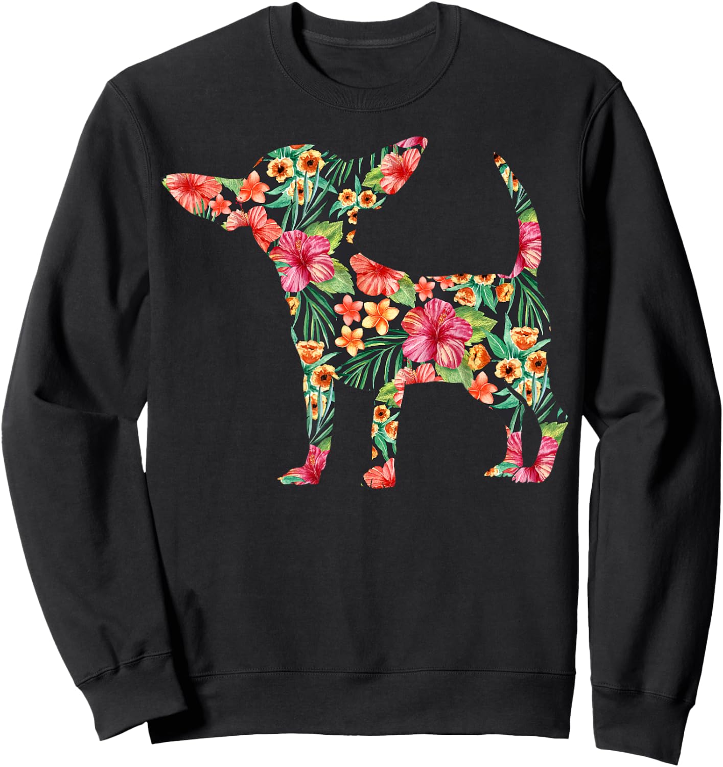 Chihuahua Flower Funny Dog Silhouette Floral Gifts Women Men Sweatshirt - Sweatshirt | Black