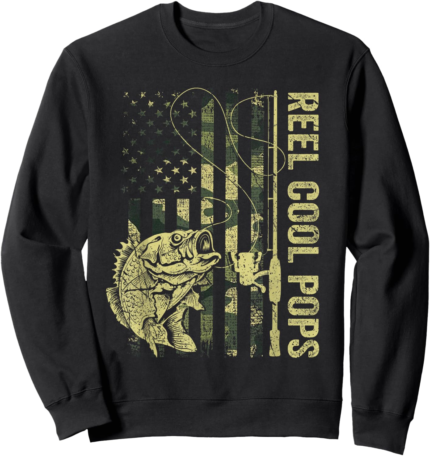 Reel Cool Pops Camouflage American Flag Fathers Day Sweatshirt - Sweatshirt | Black