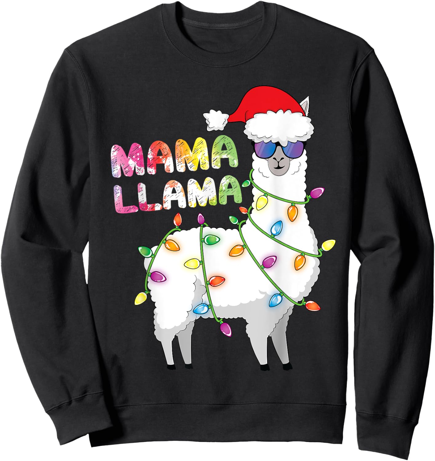Mama Llama Women Funny Matching Christmas Llama Sweatshirt - Sweatshirt | Black
