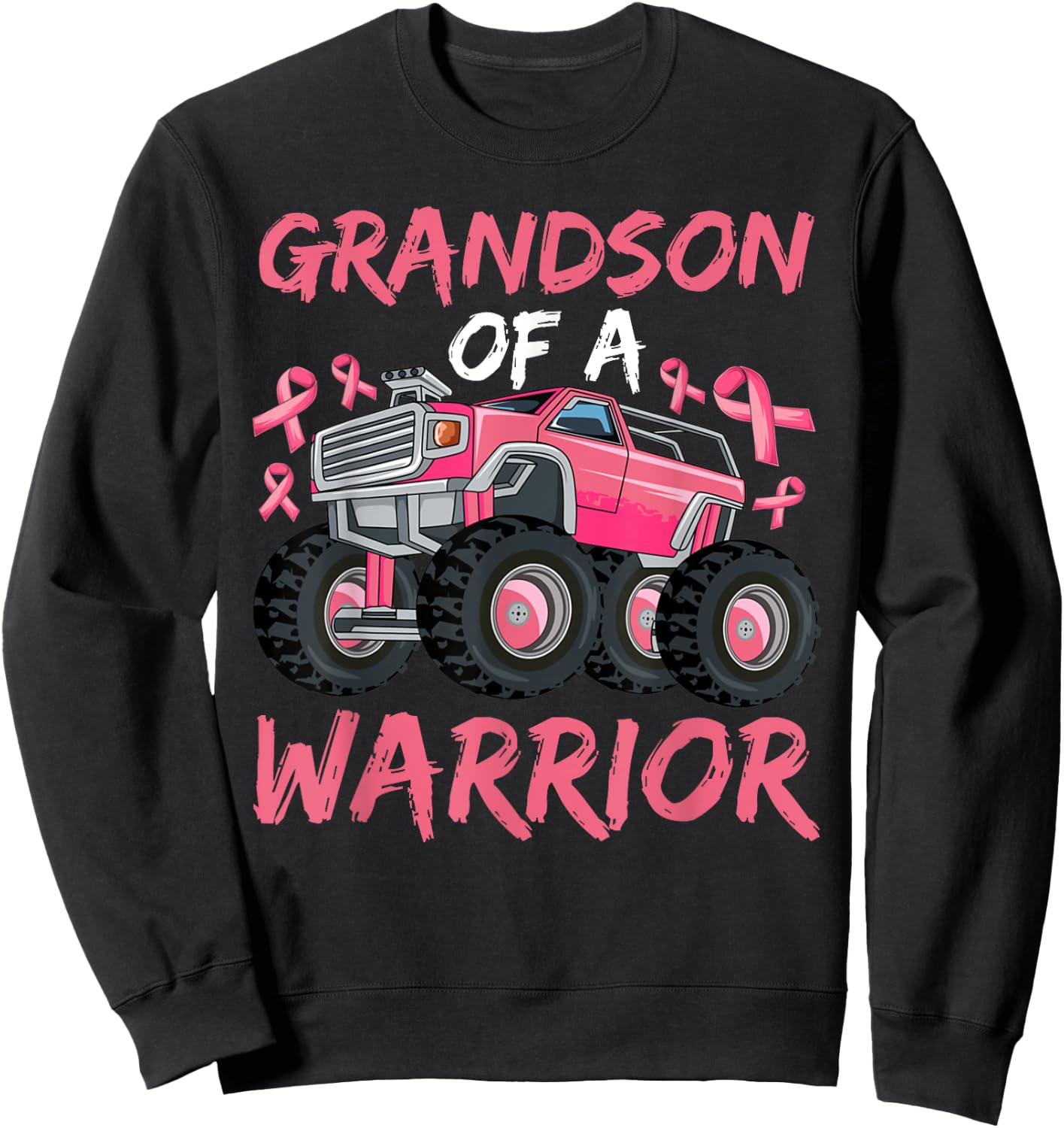 Truck Grandson Of A Warrior Breast Cancer Pink Ribbon Sweatshirt - Sweatshirt | Black