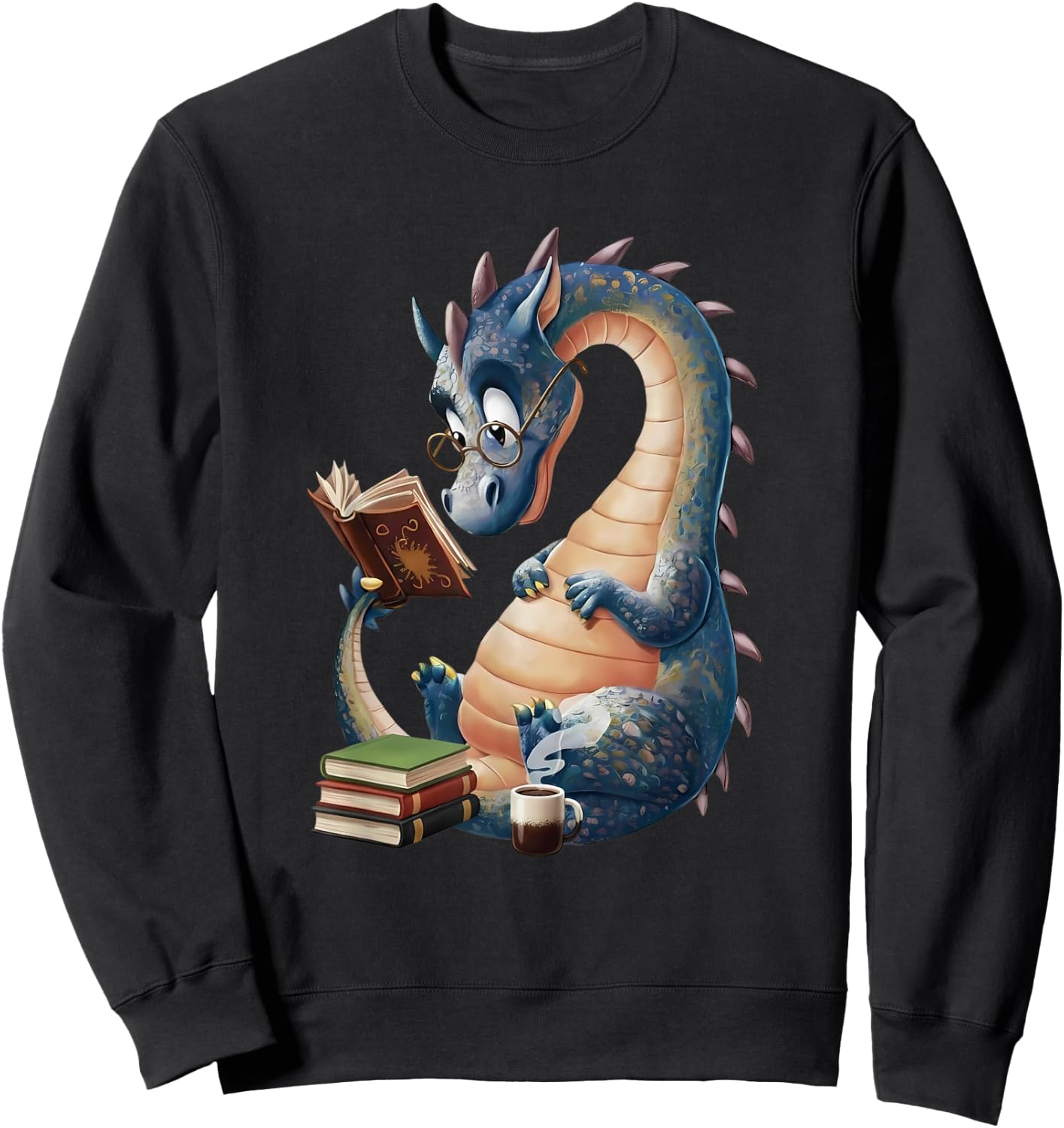 Cute Book Dragon Reading Lover Fantasy Design Sweatshirt - Sweatshirt | Black