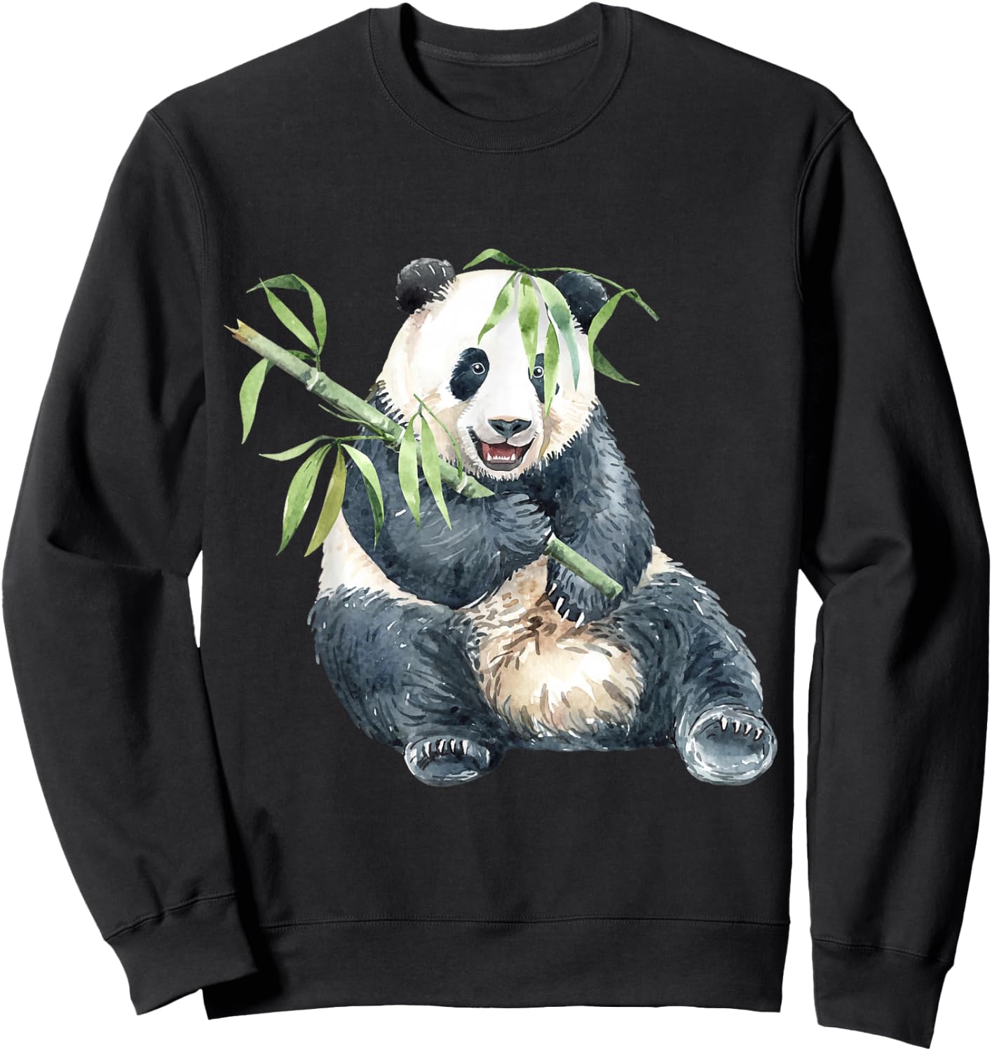 Panda Eating Bambus Watercolor Sweatshirt - Sweatshirt | Black
