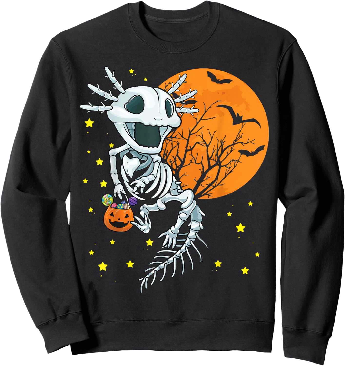 Axolotl Shirt - Axolotl Halloween Costume Skeleton Pumpkin Sweatshirt - Sweatshirt | Black