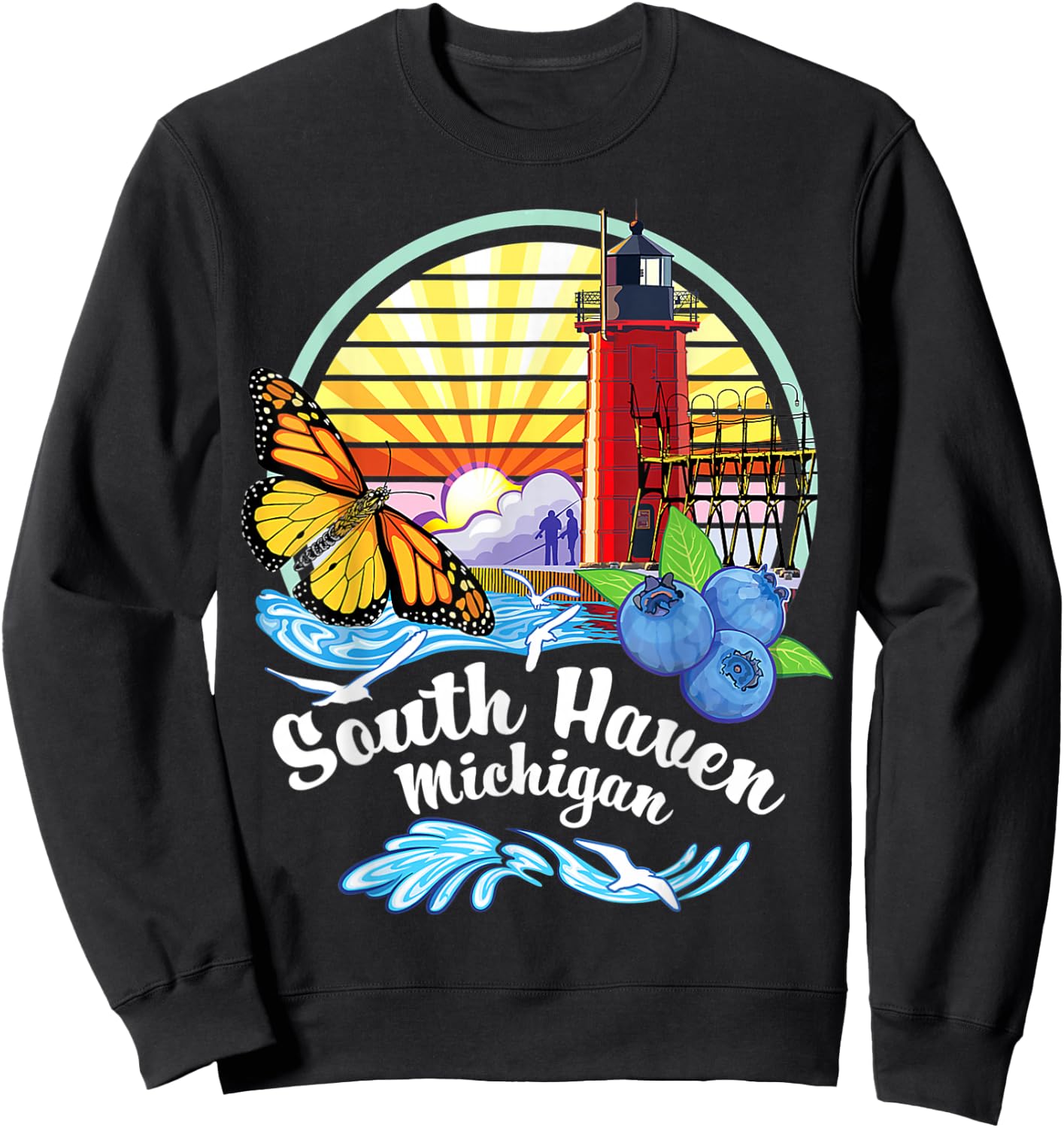 Monarch Butterfly Beach - South Haven Michigan Lighthouse Sweatshirt - Sweatshirt | Black