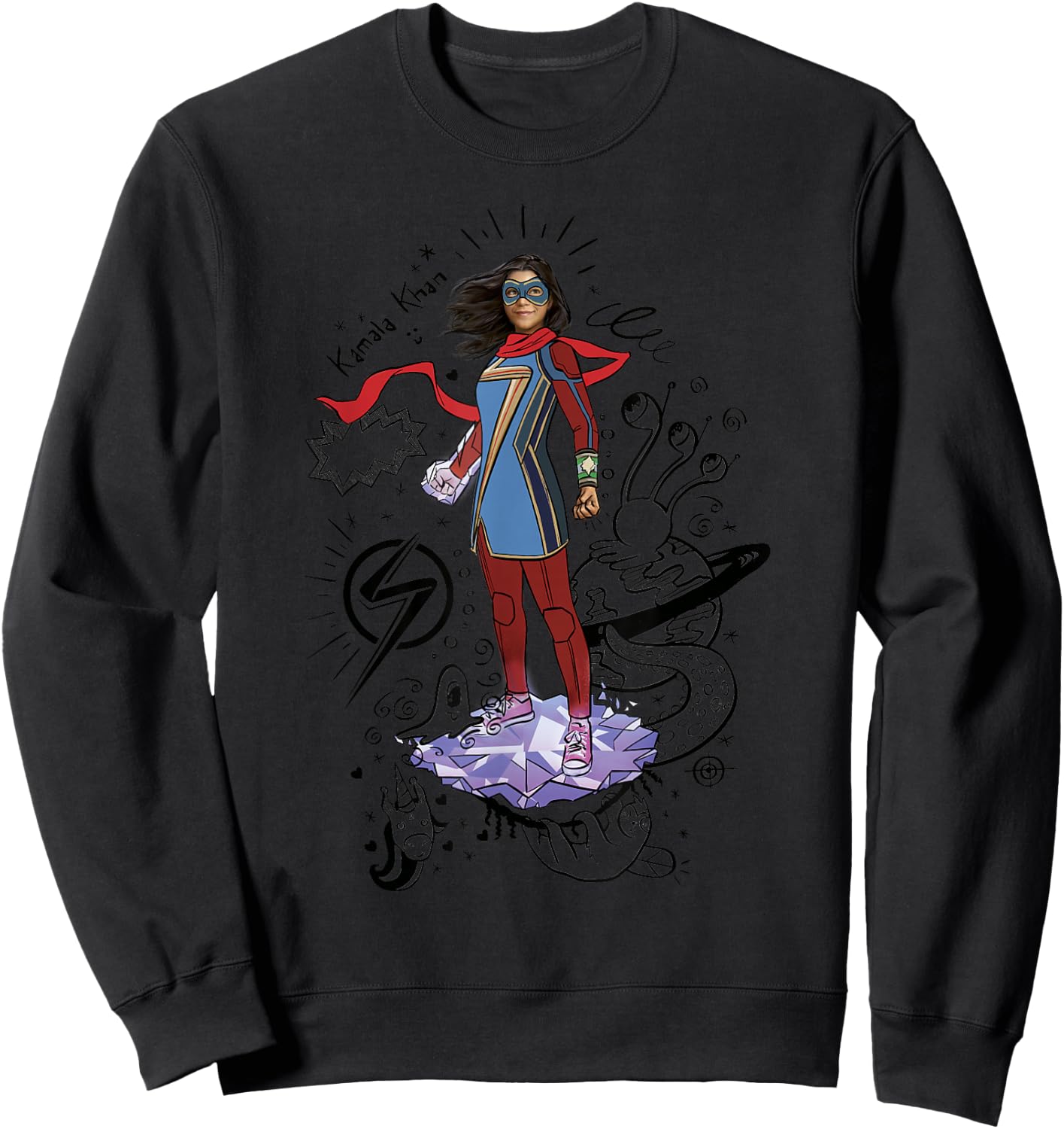 Marvel Ms. Marvel Hero Scribbles Poster Sweatshirt - Sweatshirt | Black