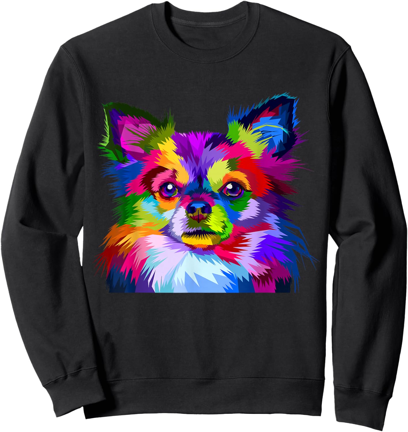 Long Hair Chihuahua Pop Art Portrait Art for Dog Owners Sweatshirt - Sweatshirt | Black