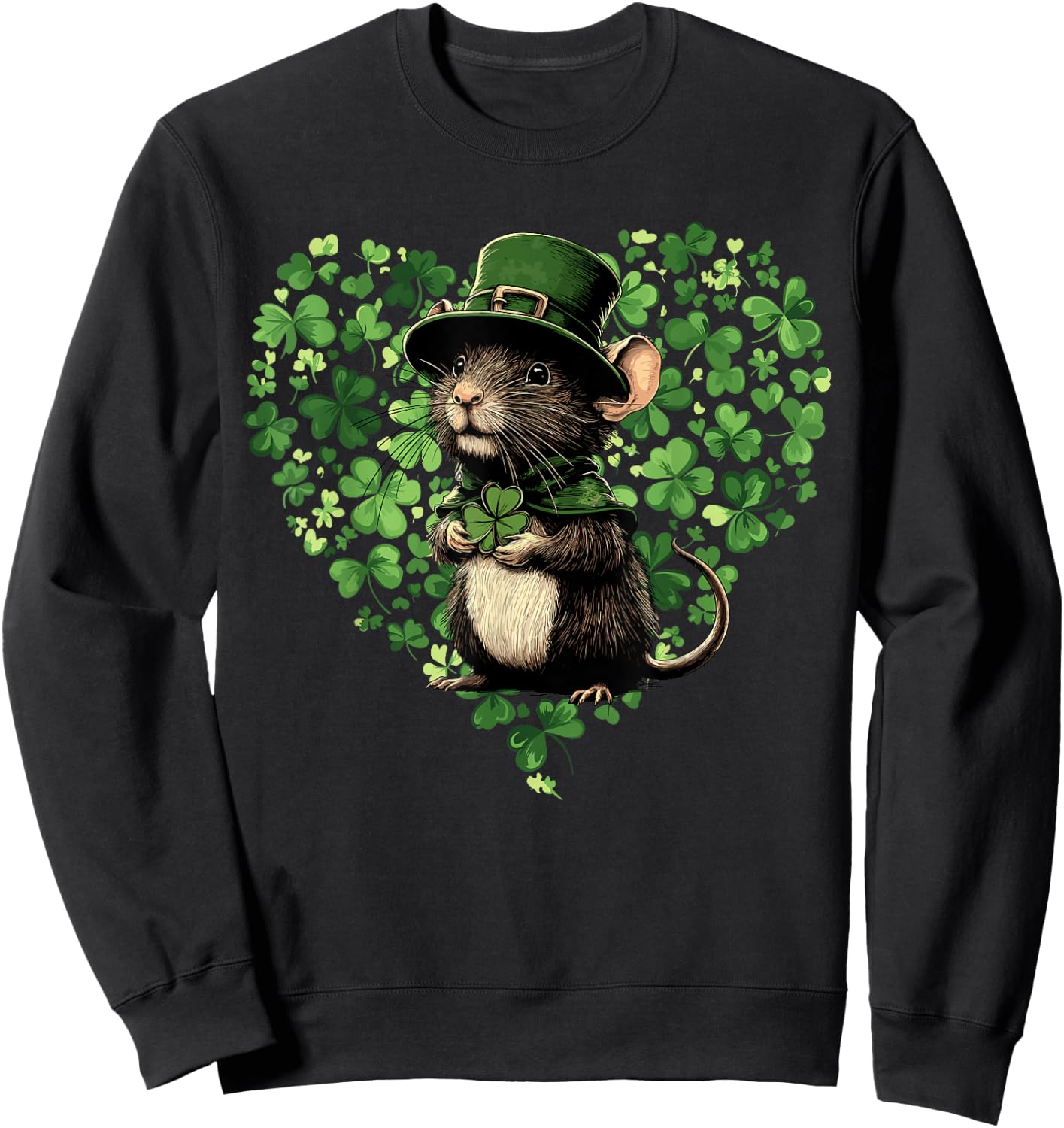 Funny St. Patrick’s Day Rat Lovers Lucky Shamrock Irish Sweatshirt - Sweatshirt | Black