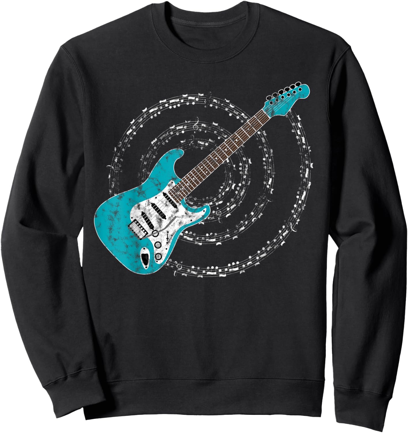 Surf Green Aqua Blue Electric Guitar Spiraling Musical Notes Sweatshirt - Sweatshirt | Black