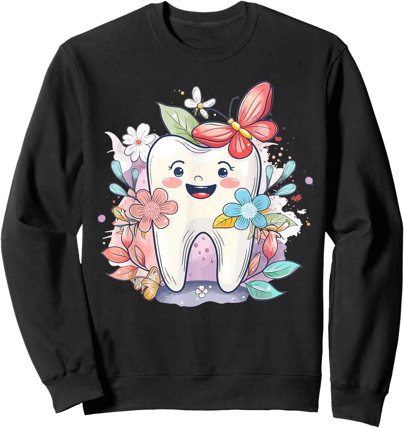 Cute Tooth With Flower I Kids Tooth Sweatshirt - Sweatshirt | Black