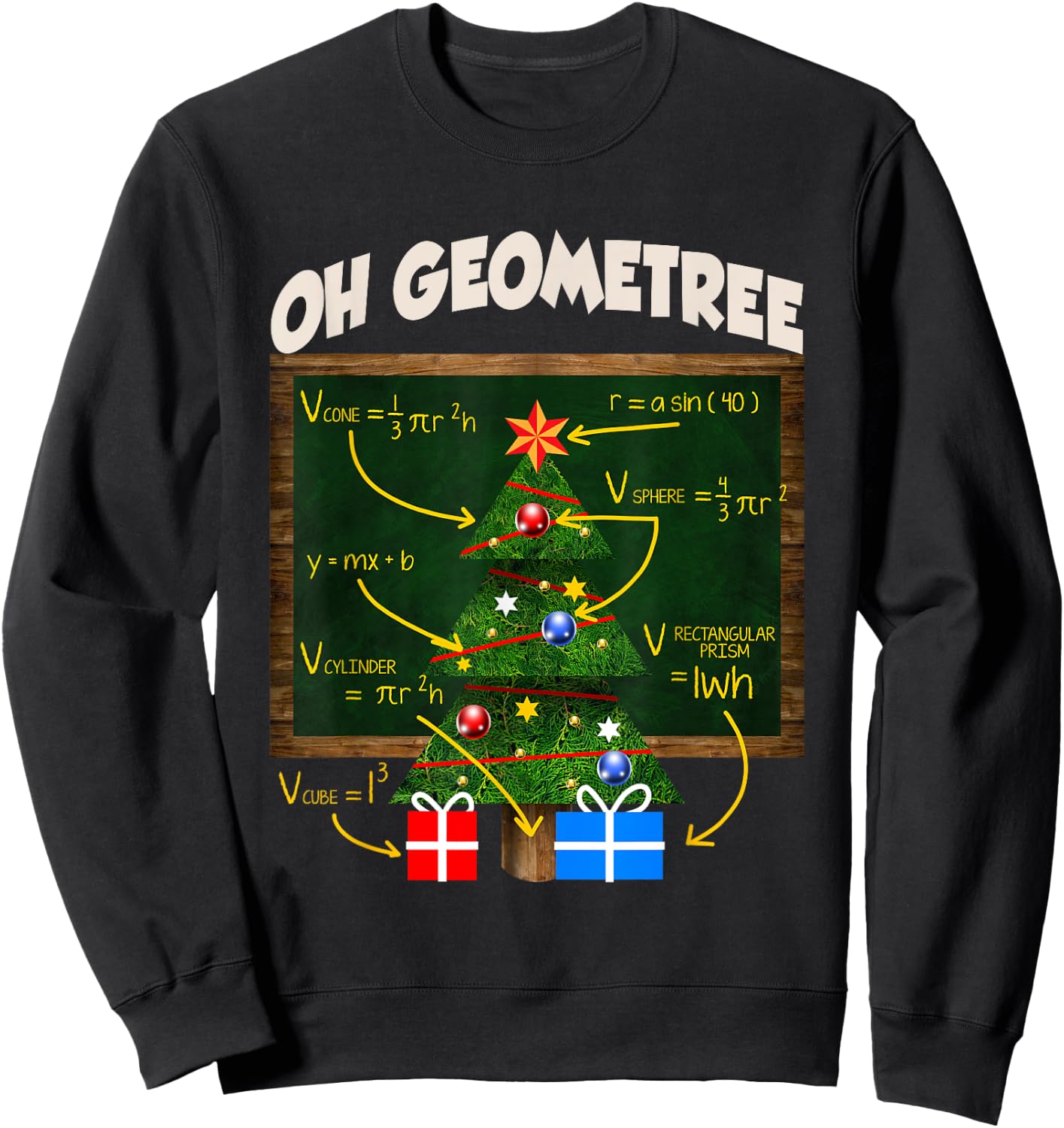 Oh Geometree Christmas Geometry Christmas Tree Math Teacher Women Kids Sweatshirt - Sweatshirt | Black
