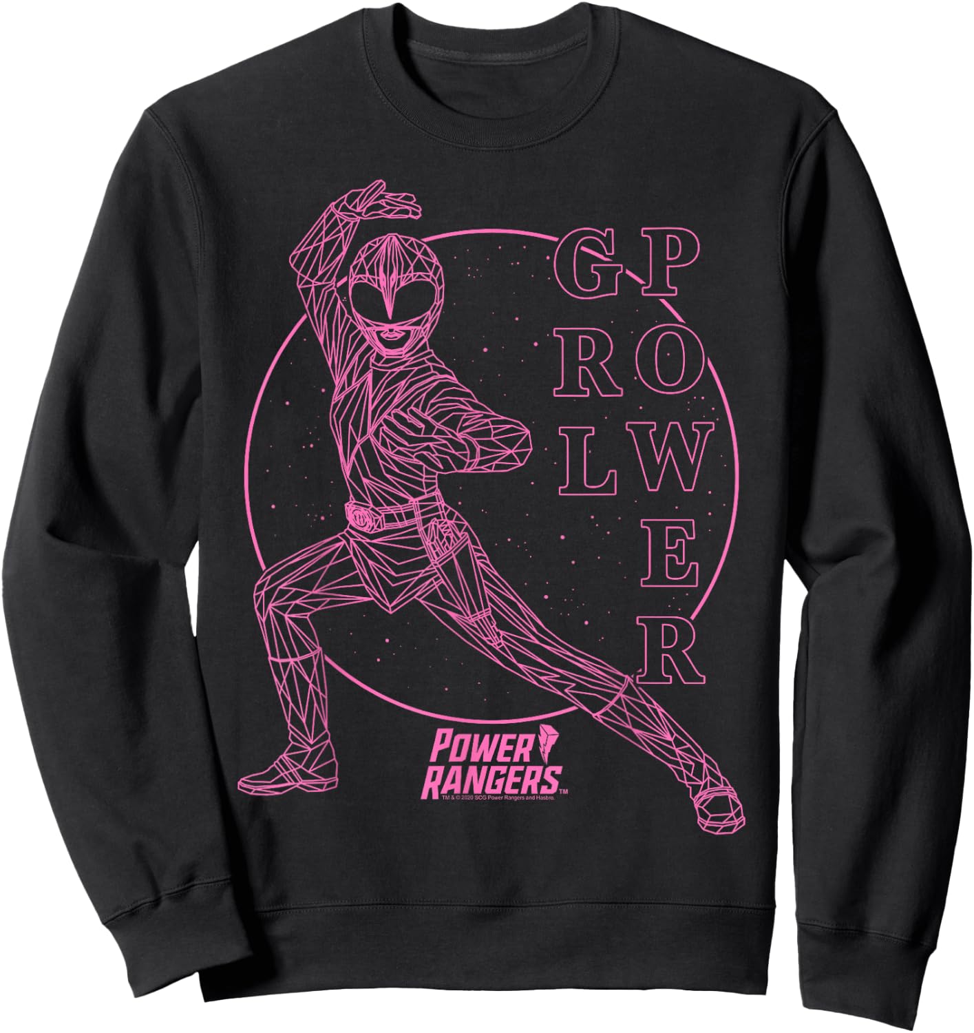 Power Rangers Pink Ranger Girl Power Geometric Line Art Sweatshirt - Sweatshirt | Black