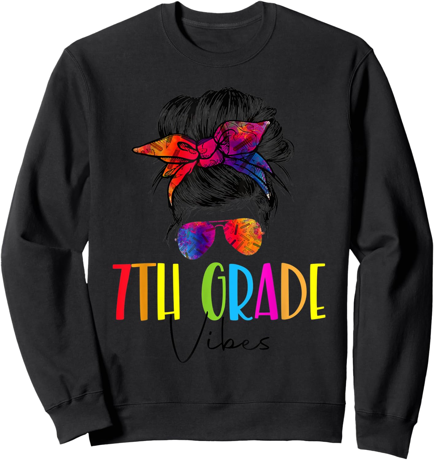 Back To School Seventh Grade Vibes First Day Teacher Tie Dye Sweatshirt - Sweatshirt | Black