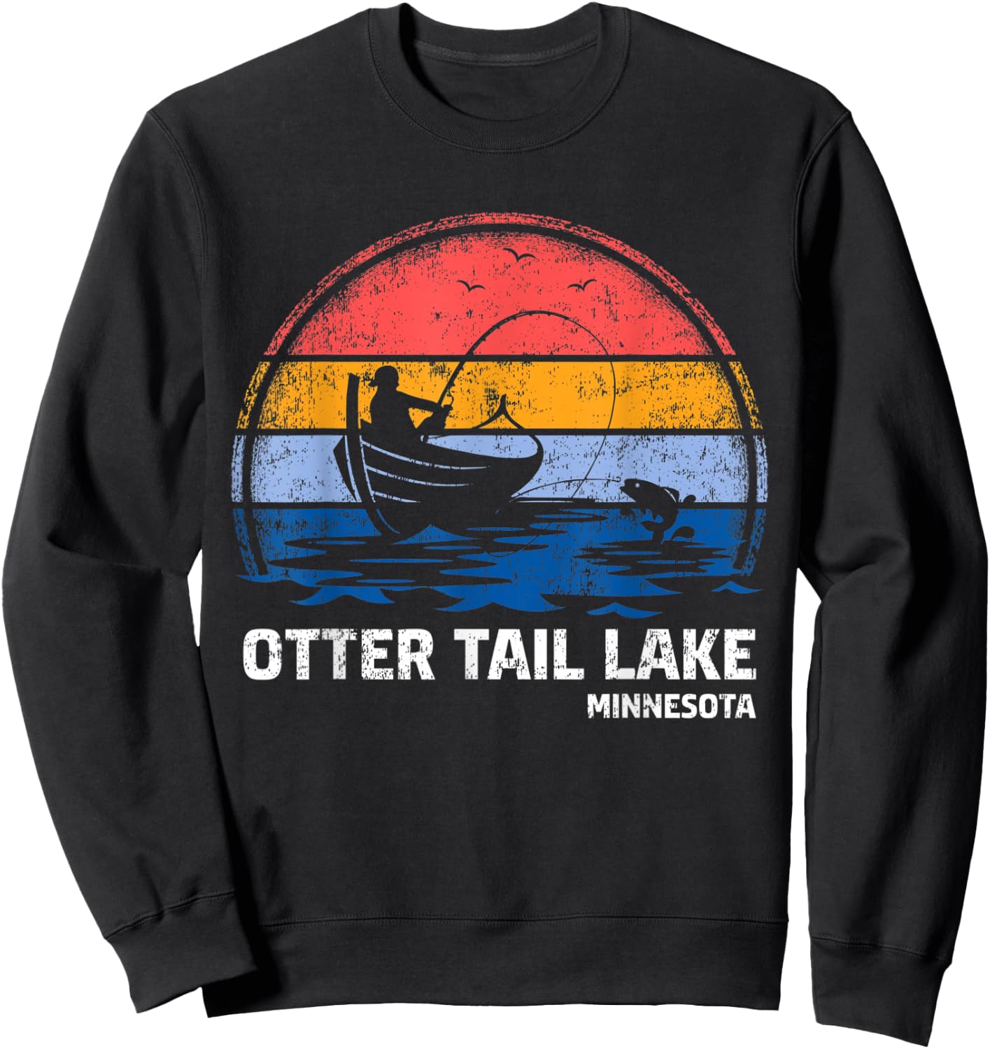 Vintage Retro Minnesota Otter Tail Lake Summer Fishing Sweatshirt - Sweatshirt | Black