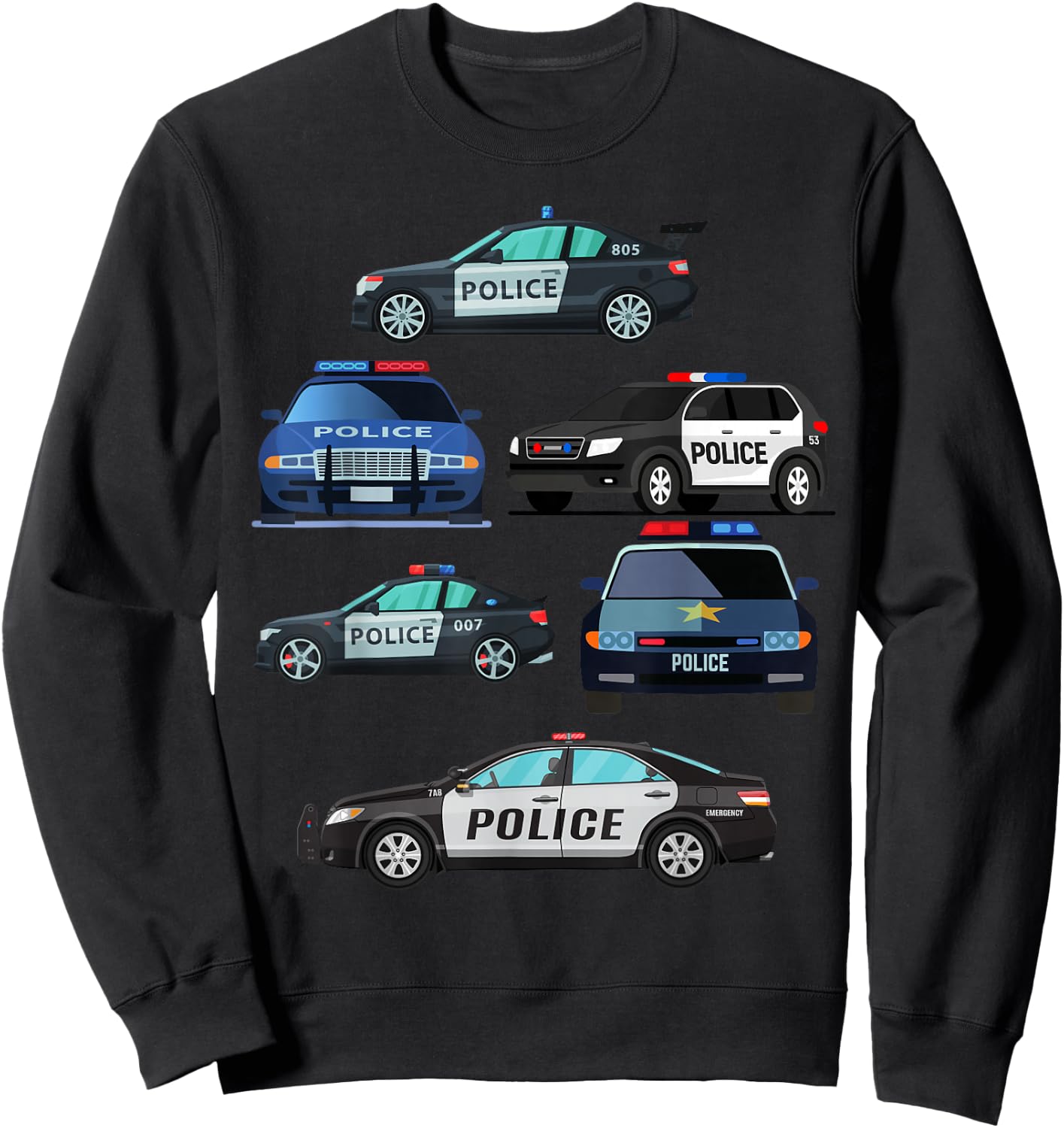 Police Vehicles for Kids Men Women Cop Cars Boys Toddler Sweatshirt - Sweatshirt | Black