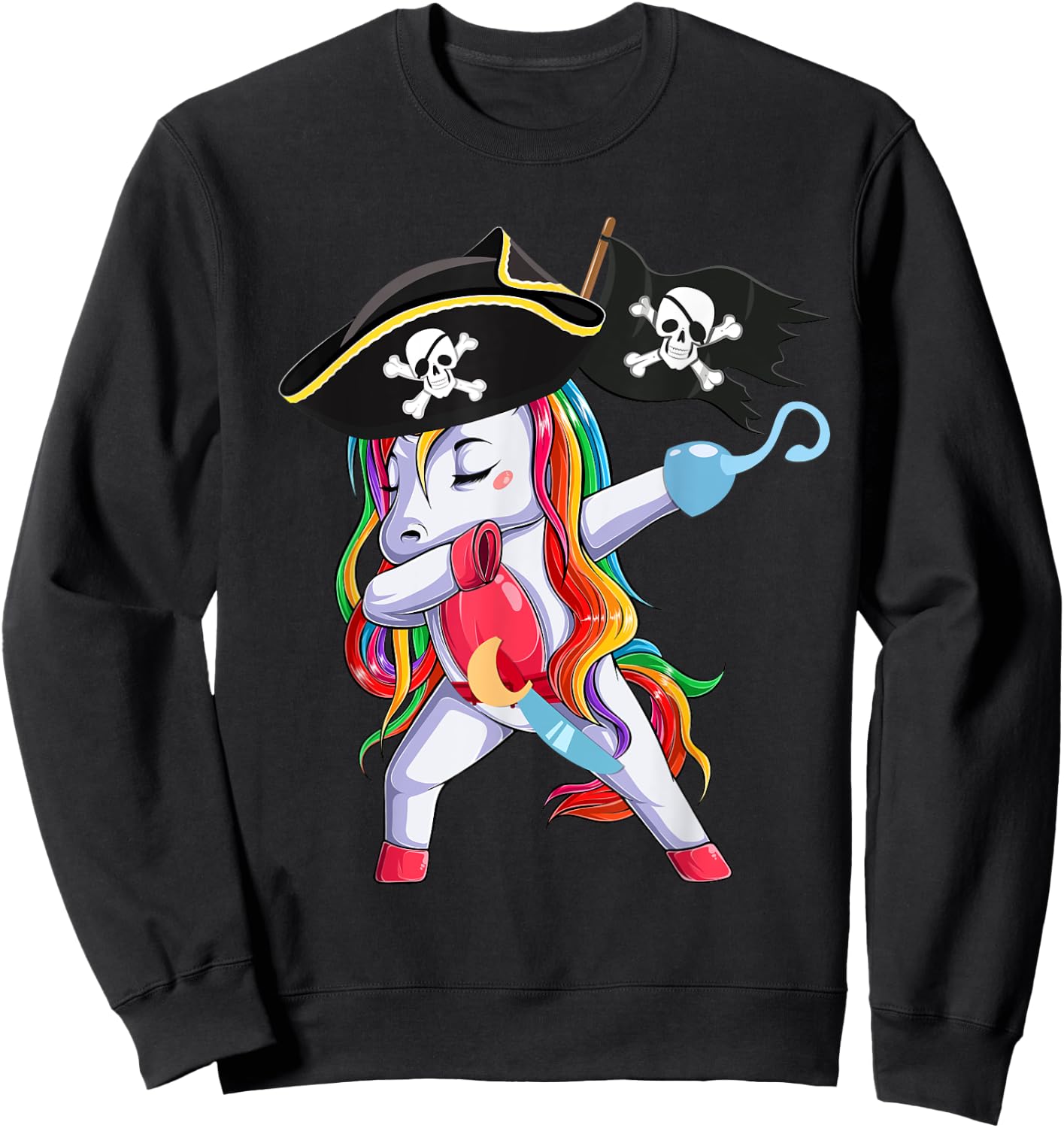 Halloween Dabbing Cute Pirate Unicorn Apparel Kids Girls Sweatshirt - Sweatshirt | Black