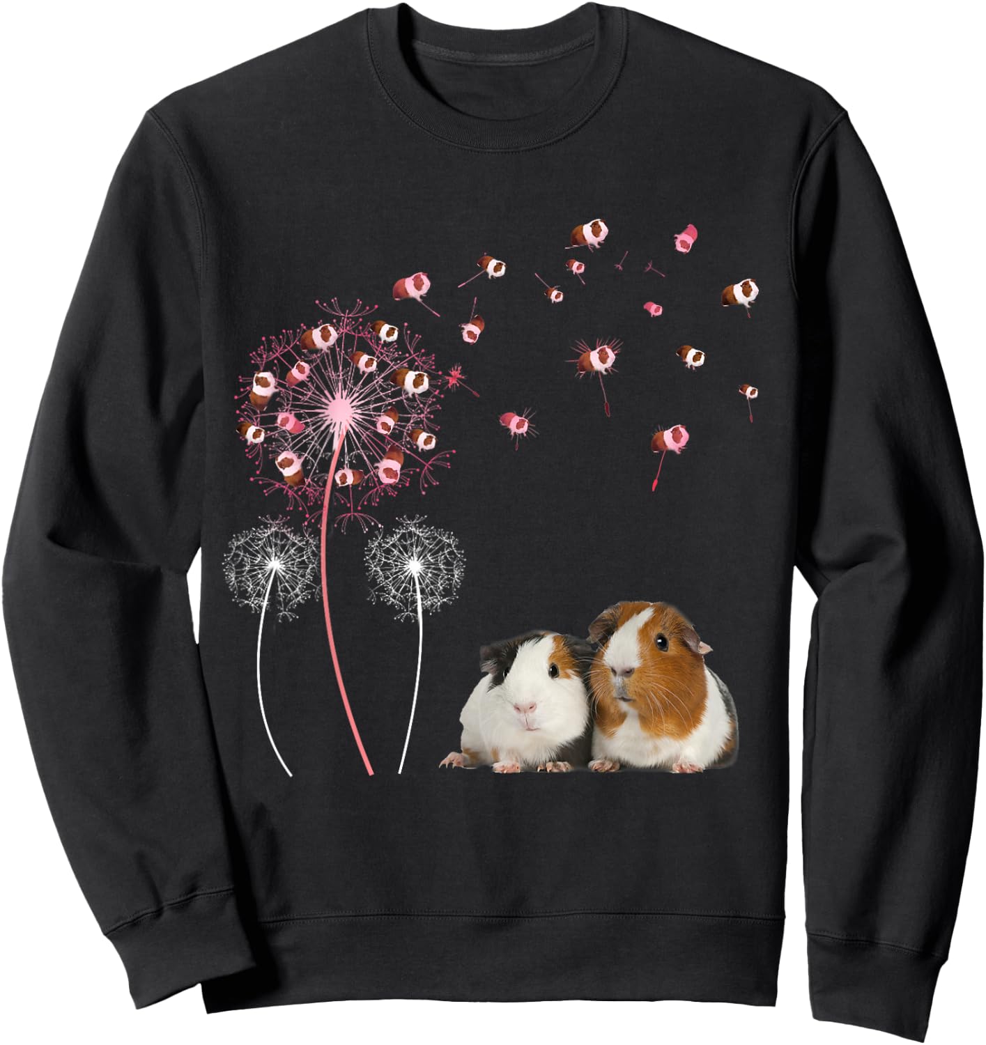 Dandelion Guinea Pig Cute Guinea Pig Floral Dandelion Spread Sweatshirt - Sweatshirt | Black