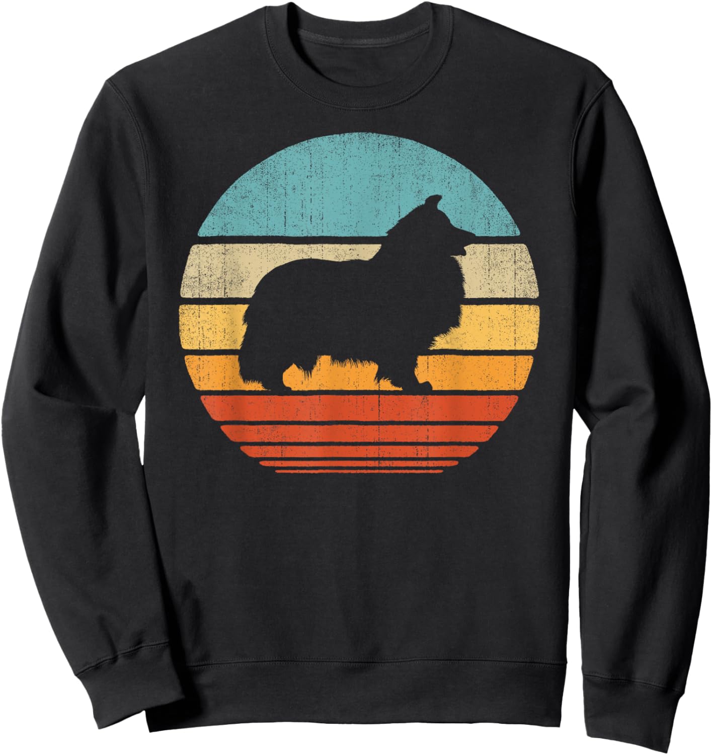 Sheltie Shetland Sheepdog Retro Vintage 60s 70s Sunset Dog Sweatshirt - Sweatshirt | Black