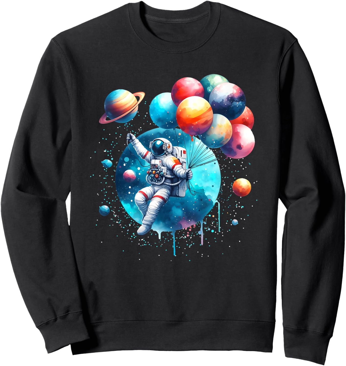 Astronaut Holding Planet Balloons Boys Girls Kids Sweatshirt - Sweatshirt | Black