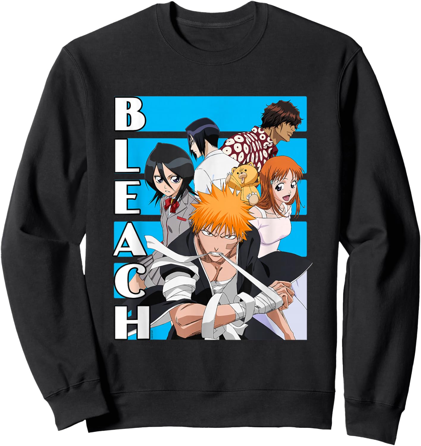 Bleach Characters with Blue Lines and Logo Anime Sweatshirt - Sweatshirt | Black