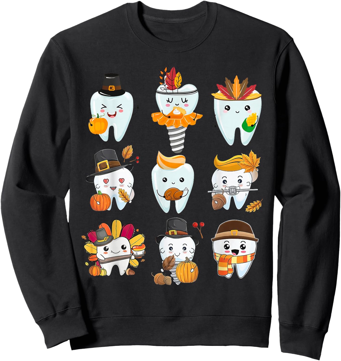 Cute Teeth Dental Squad Dental Assistant Thanksgiving Sweatshirt - Sweatshirt | Black