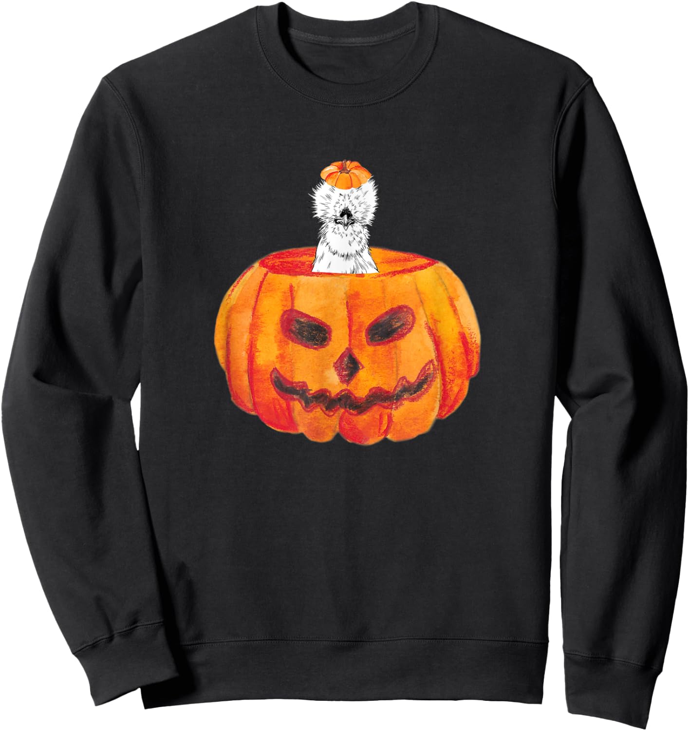 Silkie Chicken Happy Halloween Pumpkin Farm Animal Lover Sweatshirt - Sweatshirt | Black