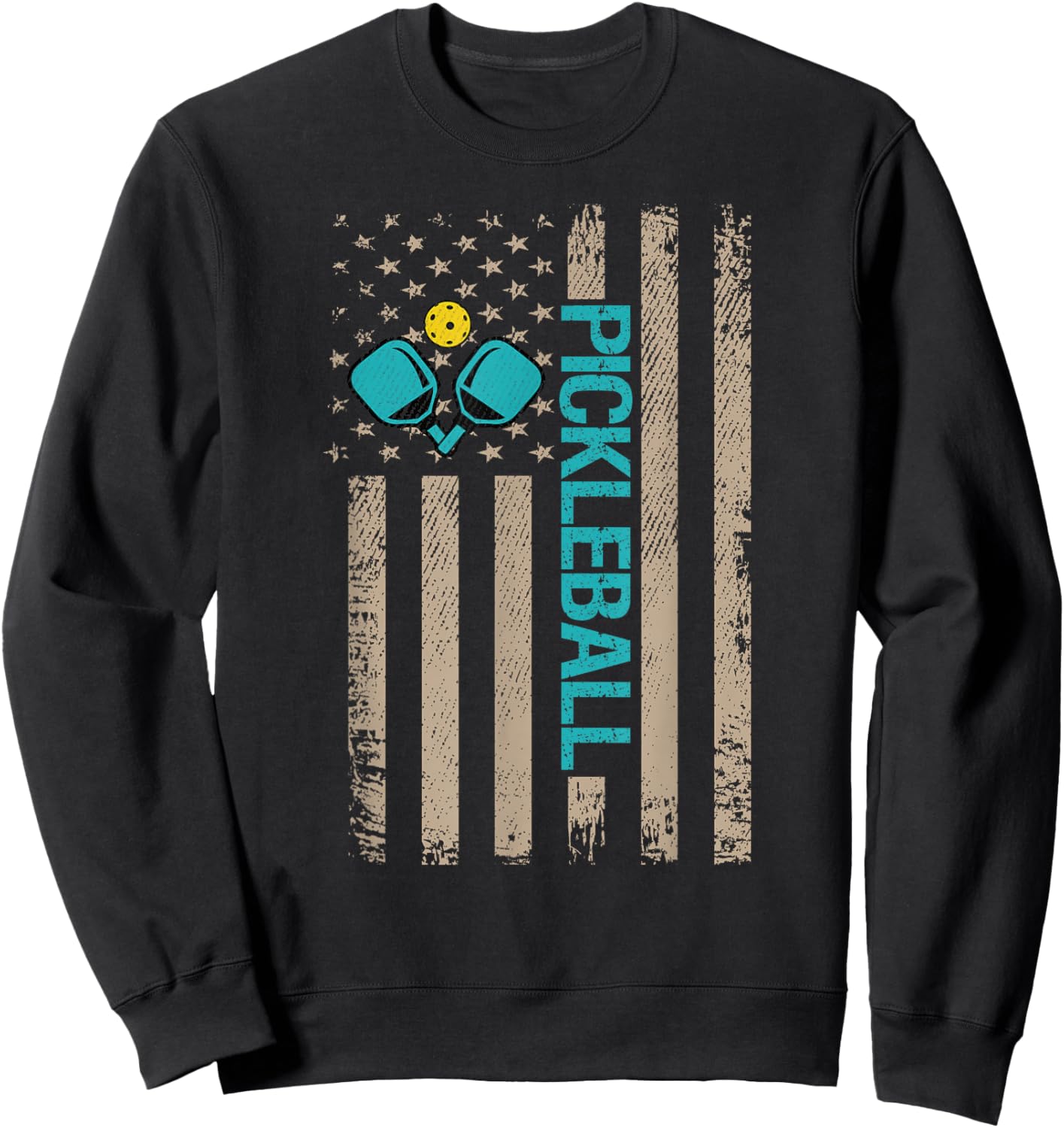 Funny Pickleball American Flag Vintage Sweatshirt - Sweatshirt | Black