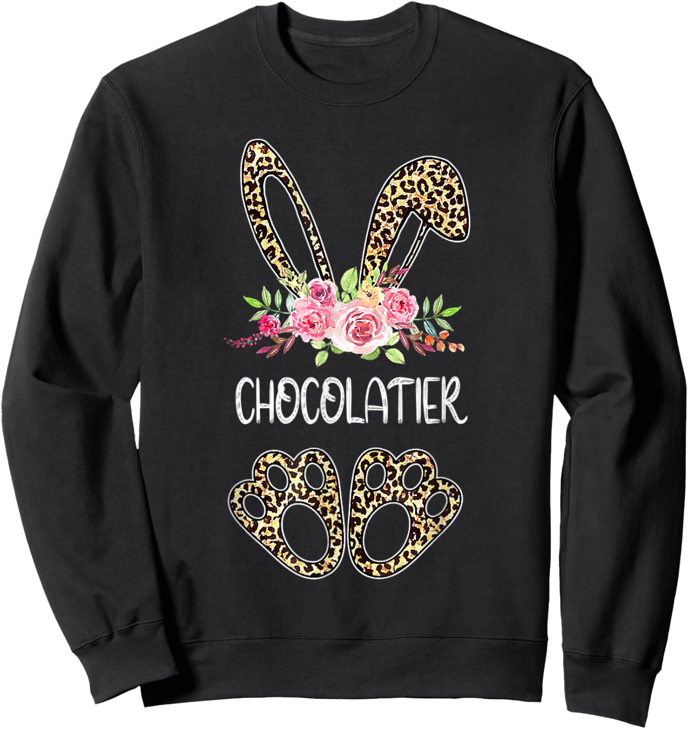 Chocolatier Bunny Leopard Flowers Easter 2022 Sweatshirt - Sweatshirt | Black