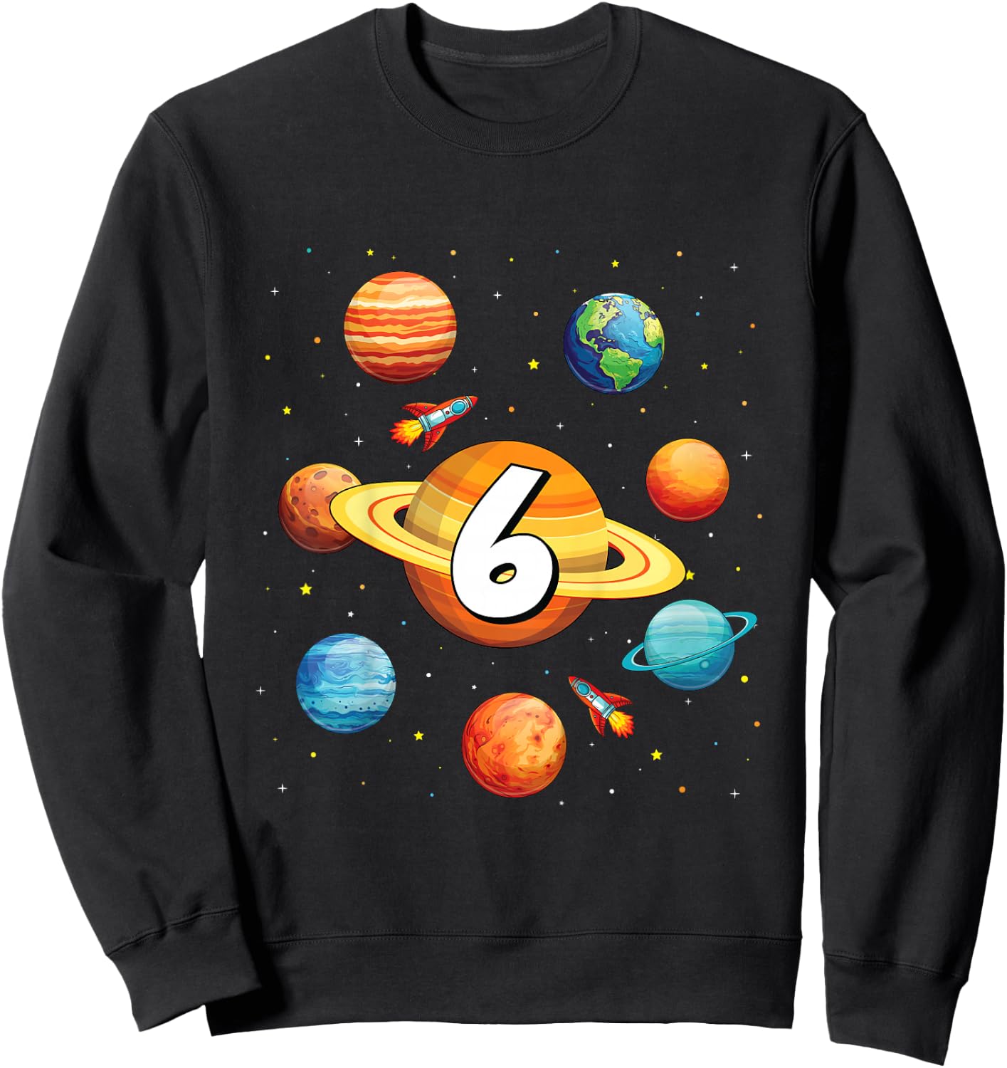 Kids 6 Year Old Shirt Boys Kids Space Solar Planets 6th Birthday Sweatshirt - Sweatshirt | Black